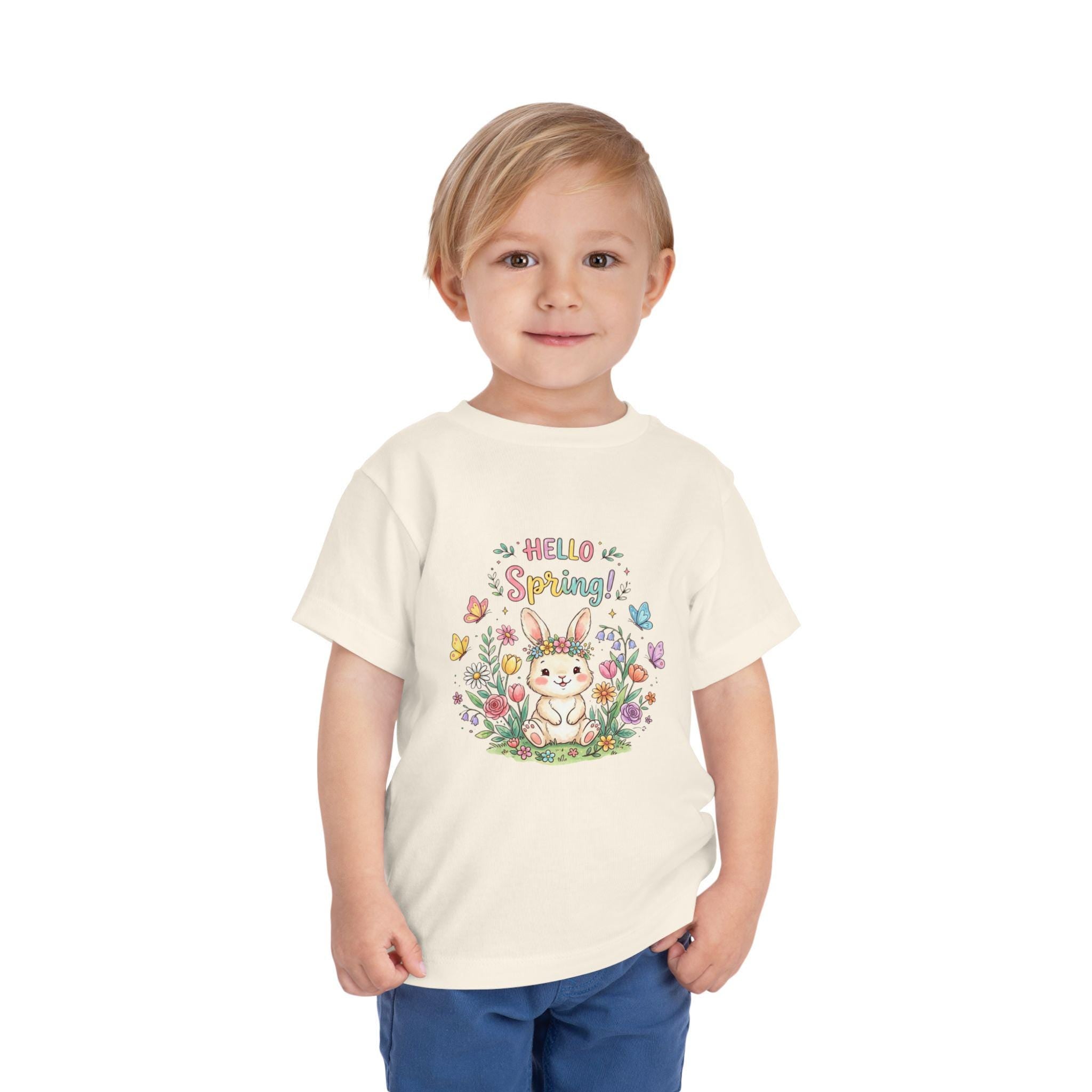 Toddler Bunny Spring Tee | Hand-Drawn Floral Butterflies Meadow