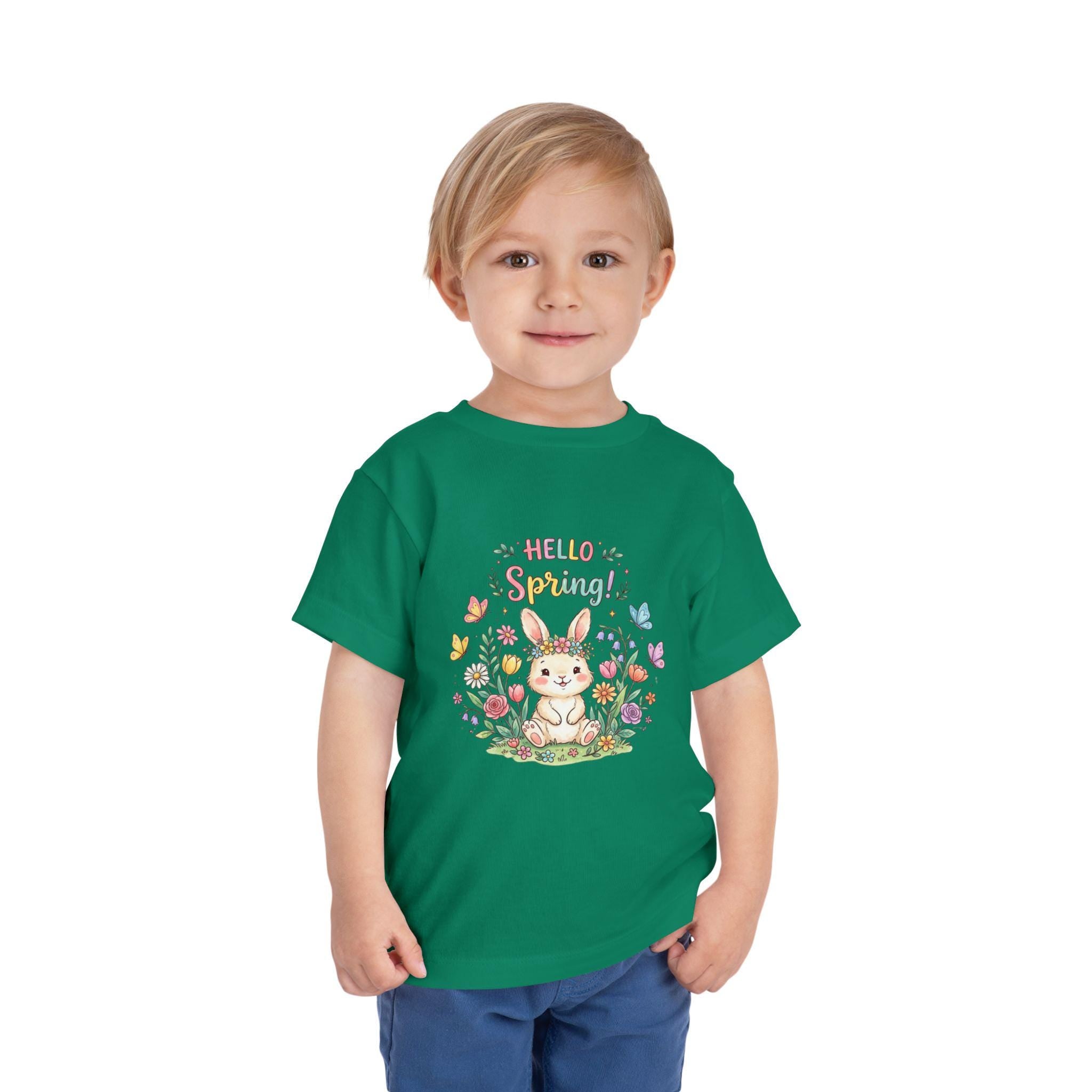 Toddler Bunny Spring Tee | Hand-Drawn Floral Butterflies Meadow