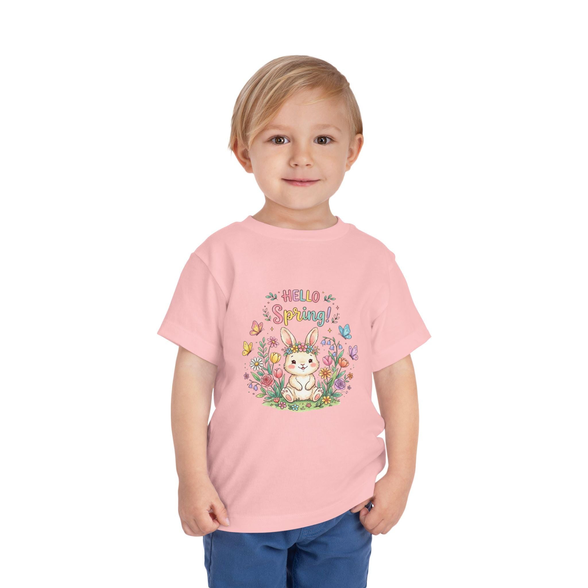 Toddler Bunny Spring Tee | Hand-Drawn Floral Butterflies Meadow