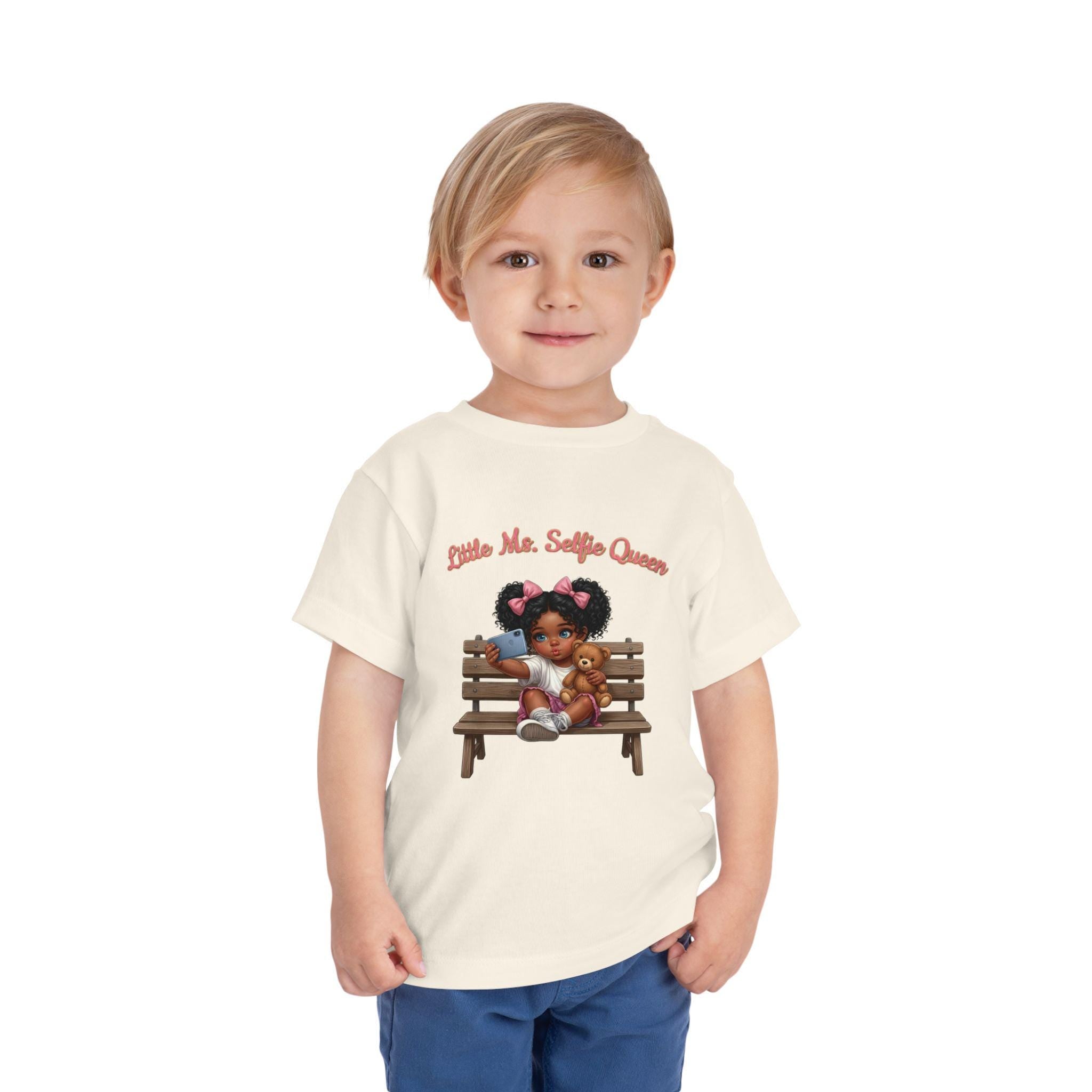 Toddler Tee | Little Ms. Selfie Queen Illustration, Park Bench Scene