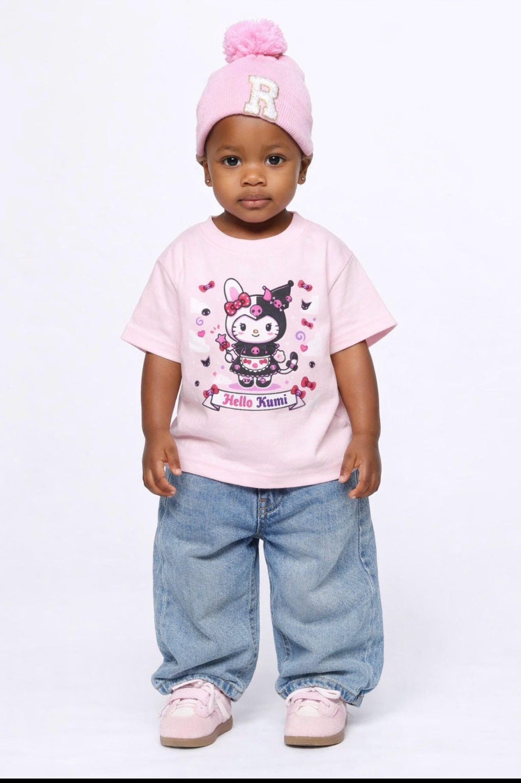 Hello Kuromi Character Tee | Cute Sanrio Style Kids Shirt, Hearts & Bows