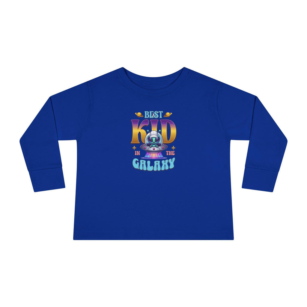 Toddler Long Sleeve Tee | Alien Spaceship Graphic, Retro Playtime Postcard