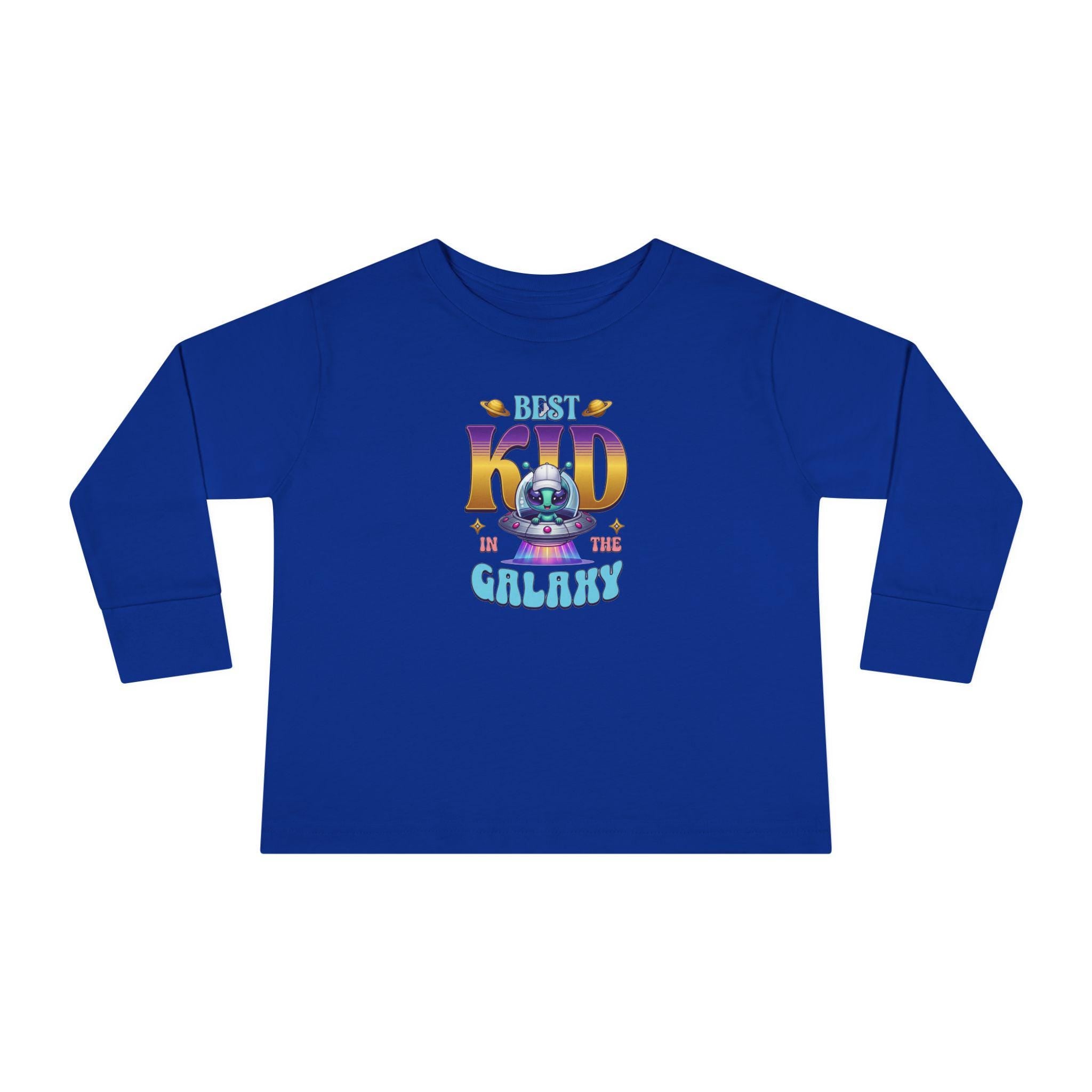 Toddler Long Sleeve Tee | Alien Spaceship Graphic, Retro Playtime Postcard