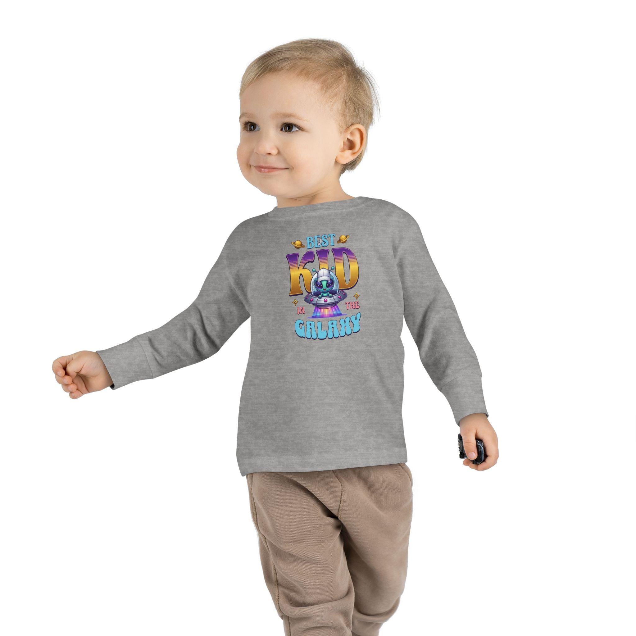 Toddler Long Sleeve Tee | Alien Spaceship Graphic, Retro Playtime Postcard