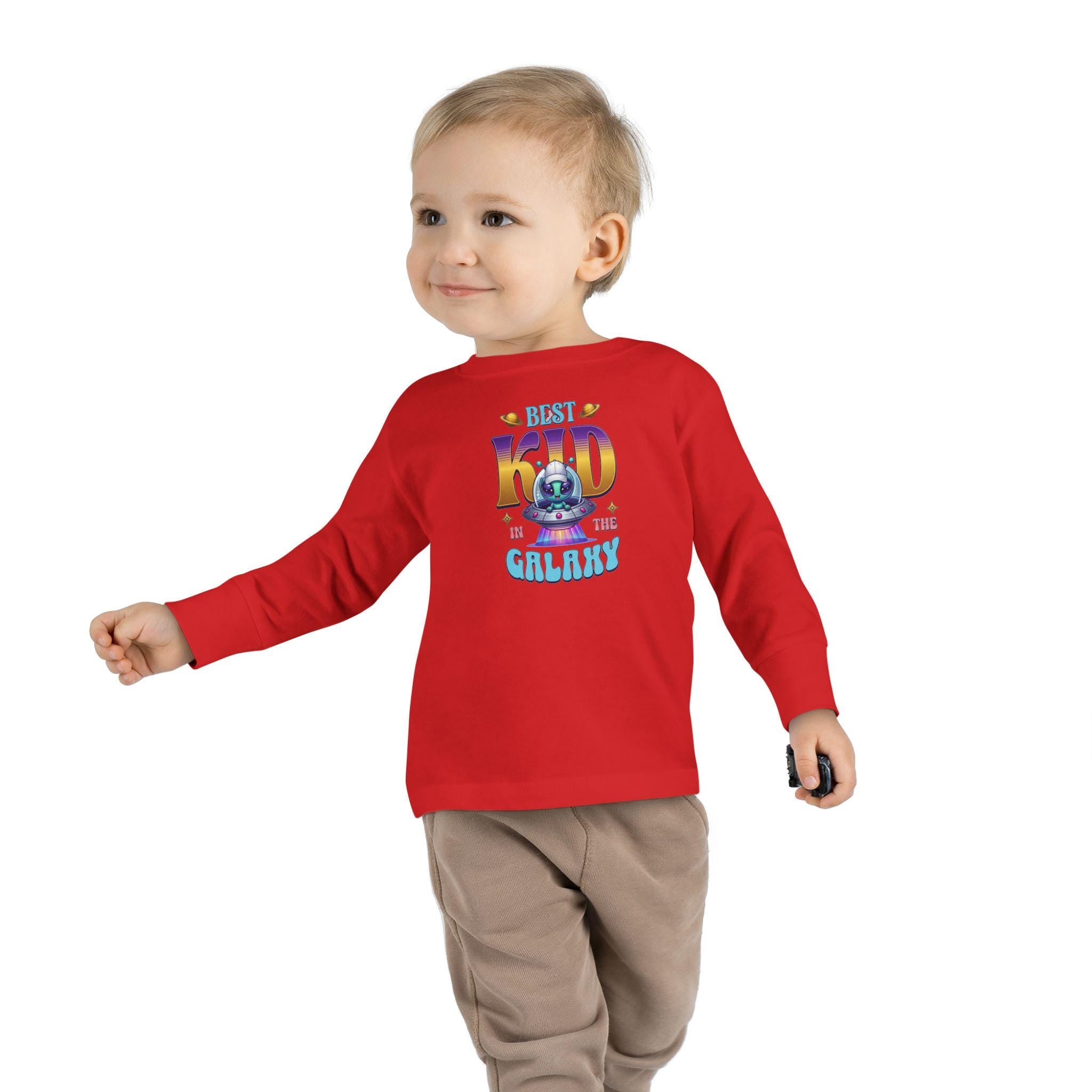 Toddler Long Sleeve Tee | Alien Spaceship Graphic, Retro Playtime Postcard