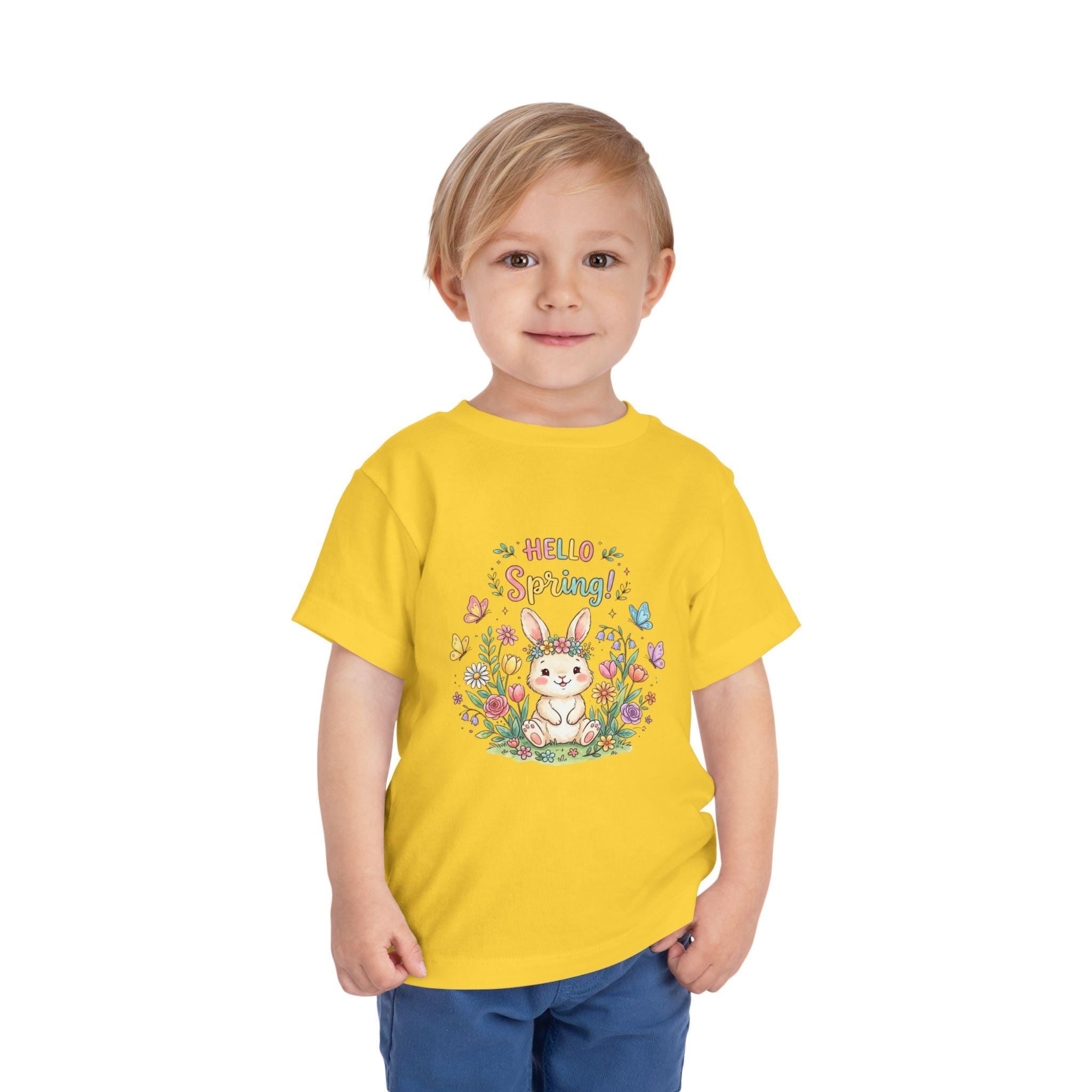 Toddler Bunny Spring Tee | Hand-Drawn Floral Butterflies Meadow