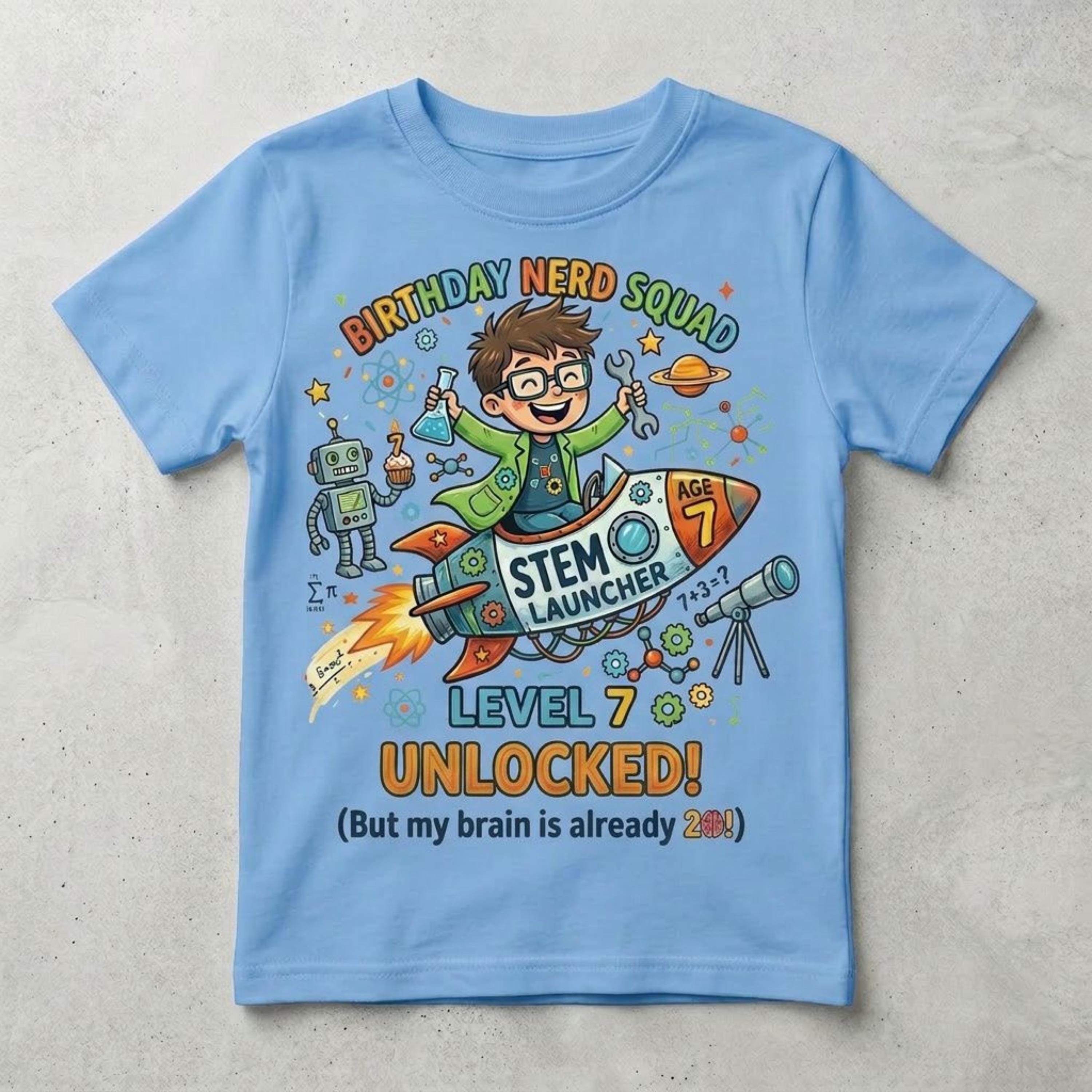 Custom STEM Birthday Nerd Squad Unisex T-Shirt, Personalize age Tee