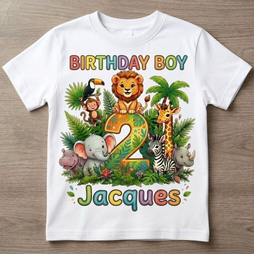 Custom Safari Birthday Boy Shirt, Personalized Jungle Animals Tee