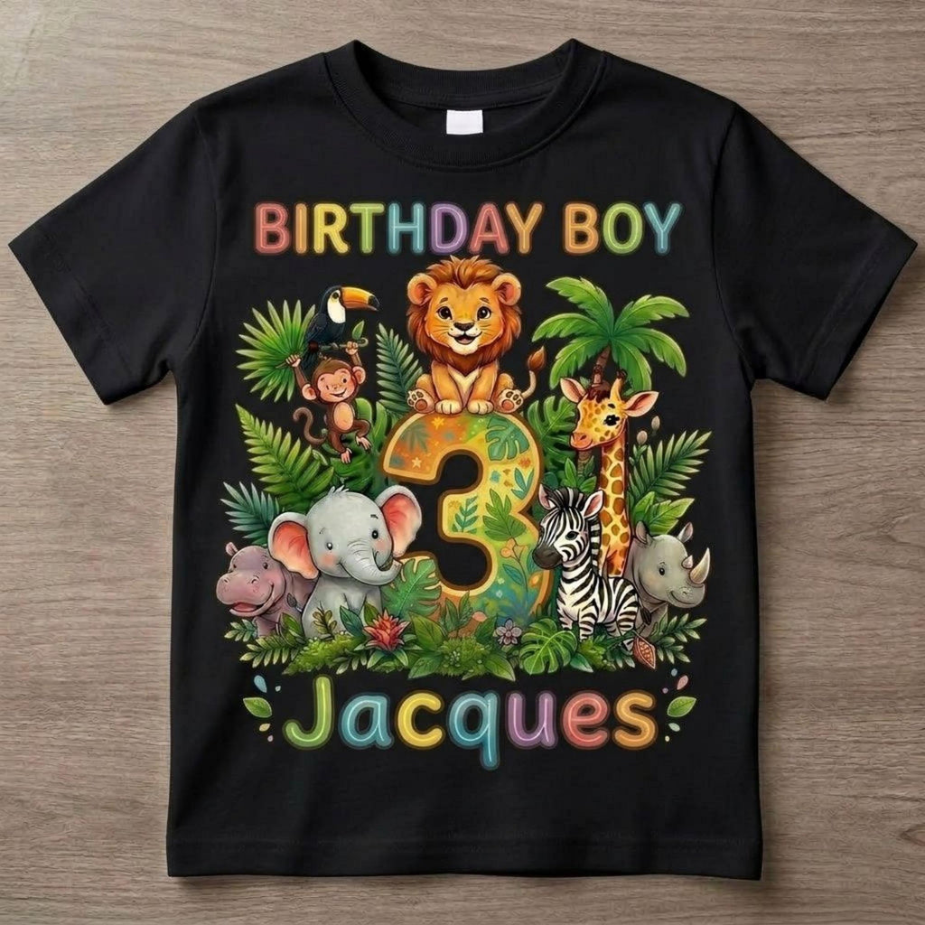 Custom Safari Birthday Boy Shirt, Personalized Jungle Animals Tee