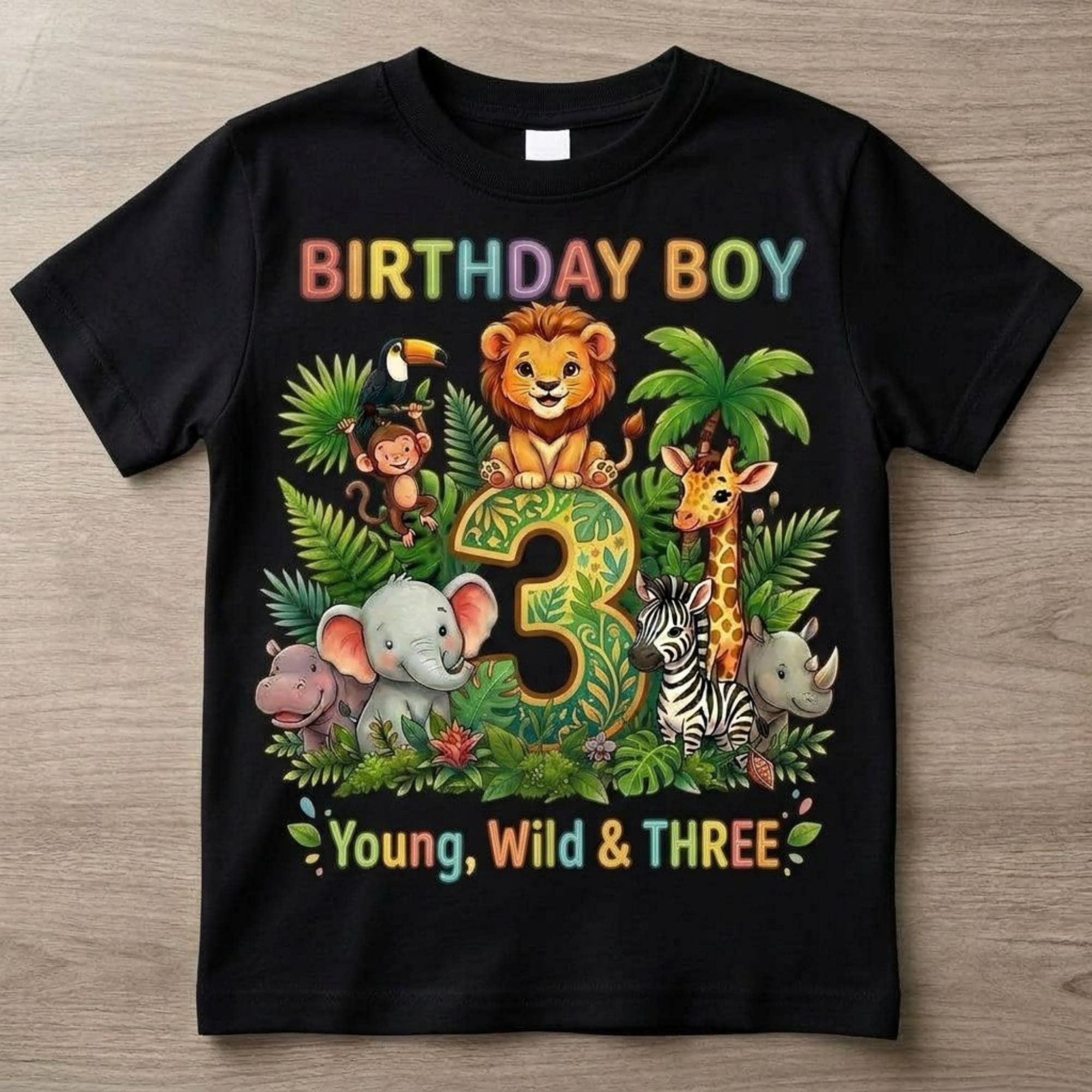 Custom Safari Birthday Boy Shirt, Personalized Jungle Animals Tee