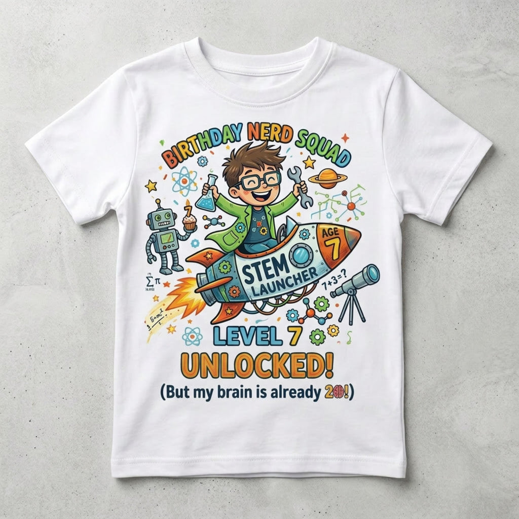 Custom STEM Birthday Nerd Squad Unisex T-Shirt, Personalize age Tee