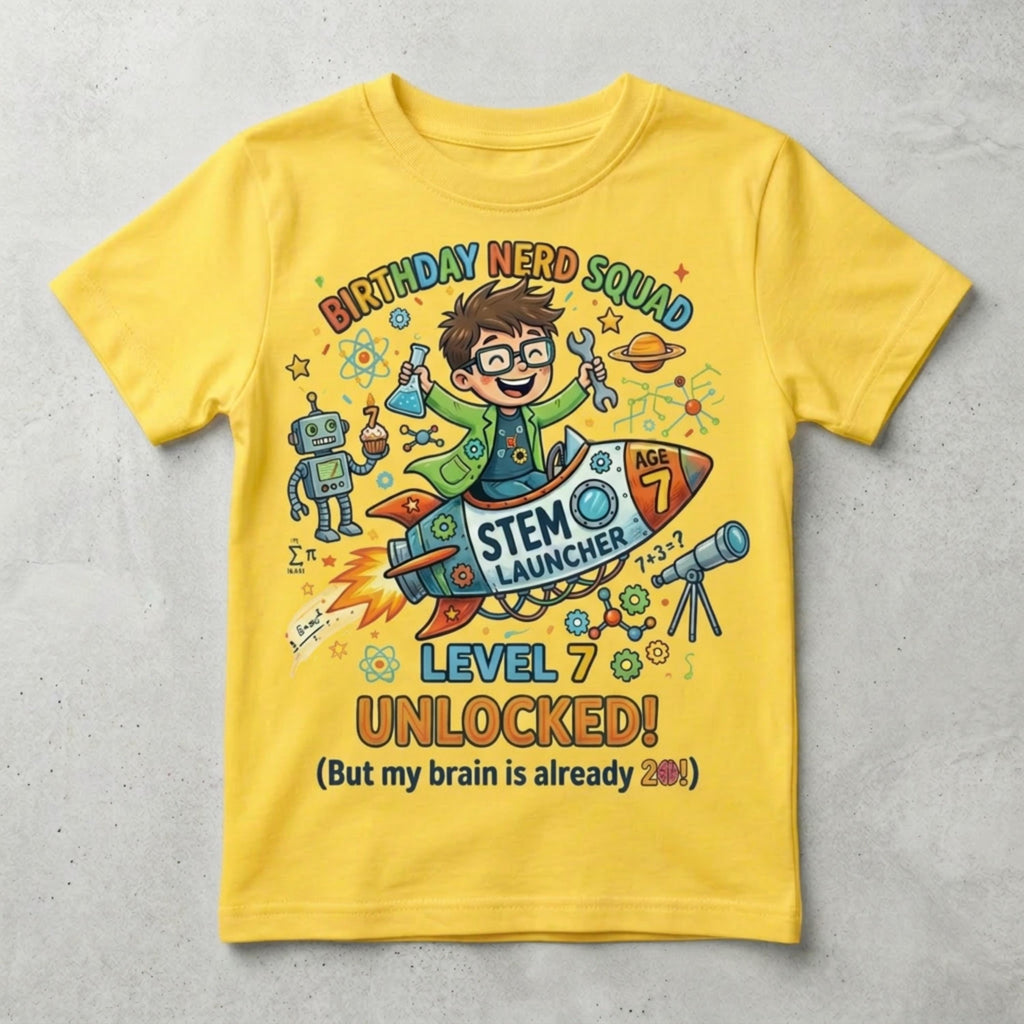 Custom STEM Birthday Nerd Squad Unisex T-Shirt, Personalize age Tee