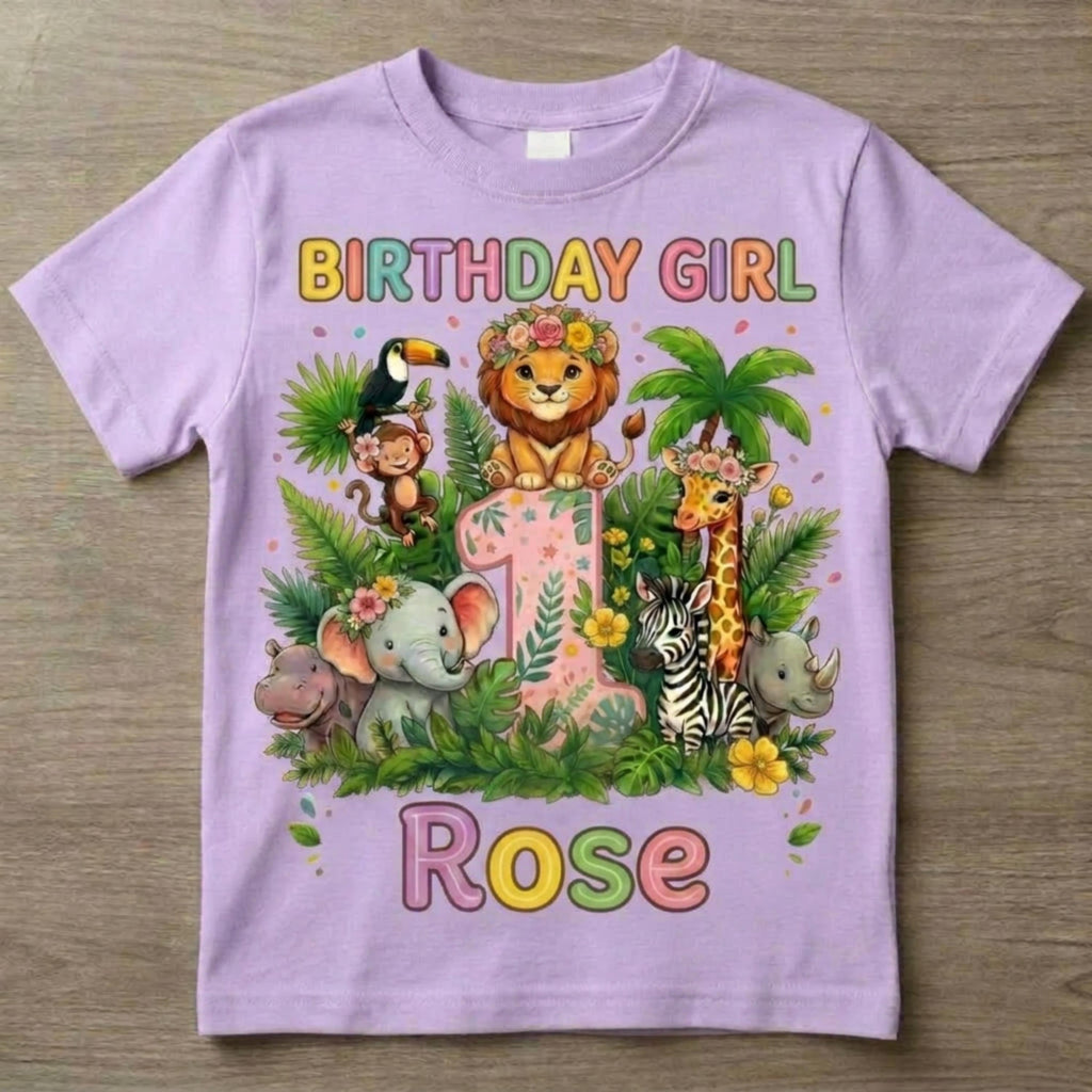 Custom Safari Birthday Girl Shirt, Personalized Jungle Animals Tee