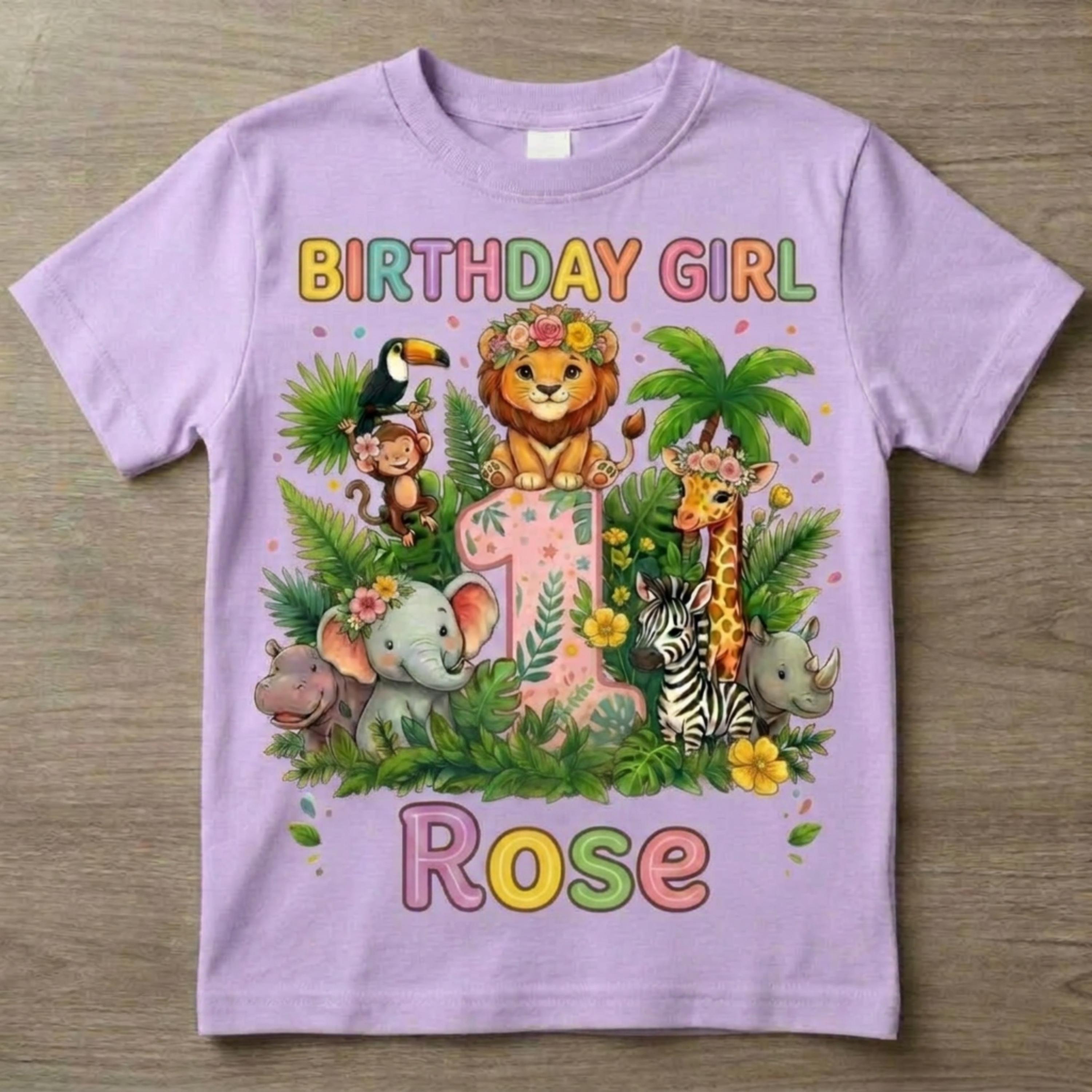 Custom Safari Birthday Girl Shirt, Personalized Jungle Animals Tee