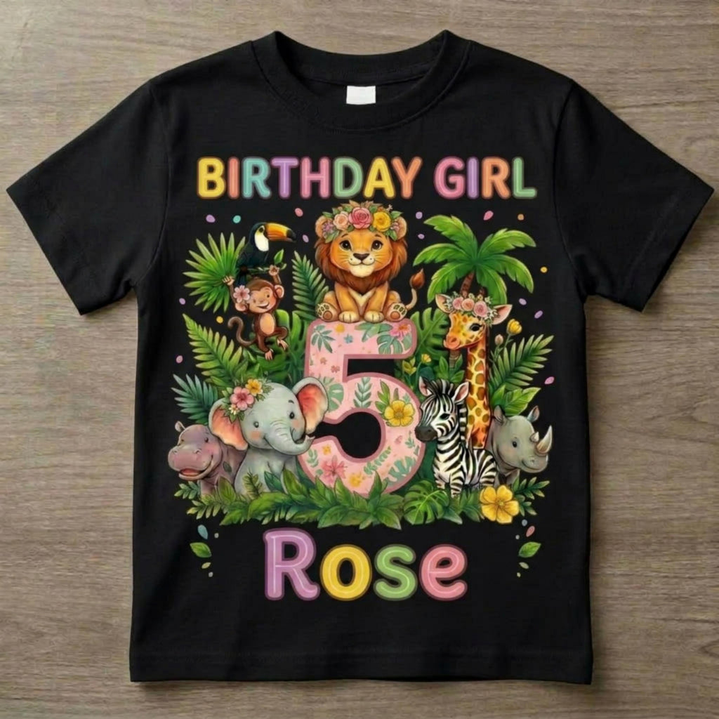 Custom Safari Birthday Girl Shirt, Personalized Jungle Animals Tee
