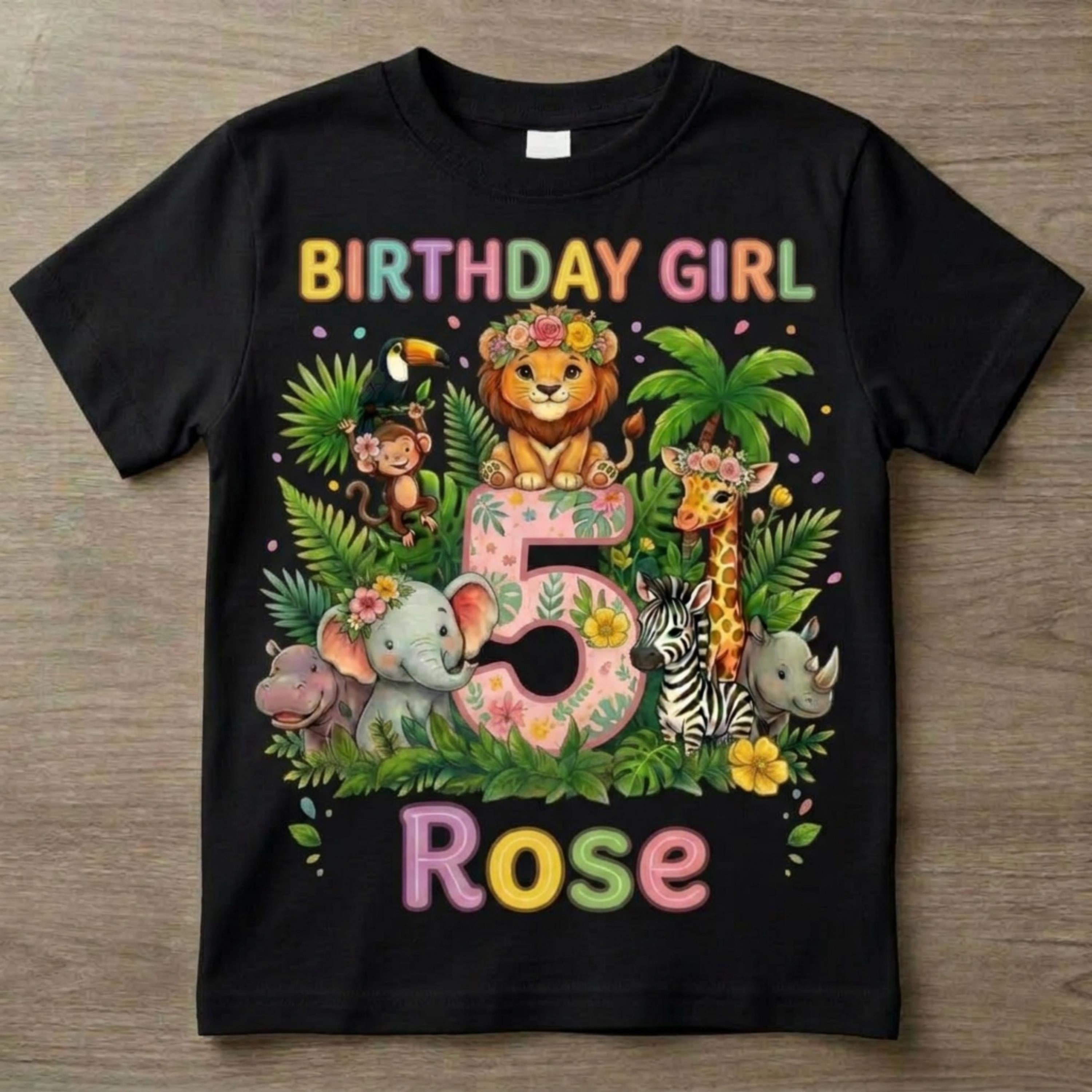 Custom Safari Birthday Girl Shirt, Personalized Jungle Animals Tee