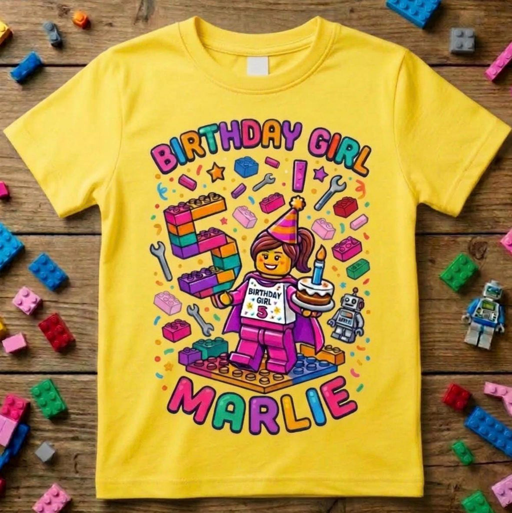 Custom Builder Birthday Girl Shirt, Personalized Block Tee
