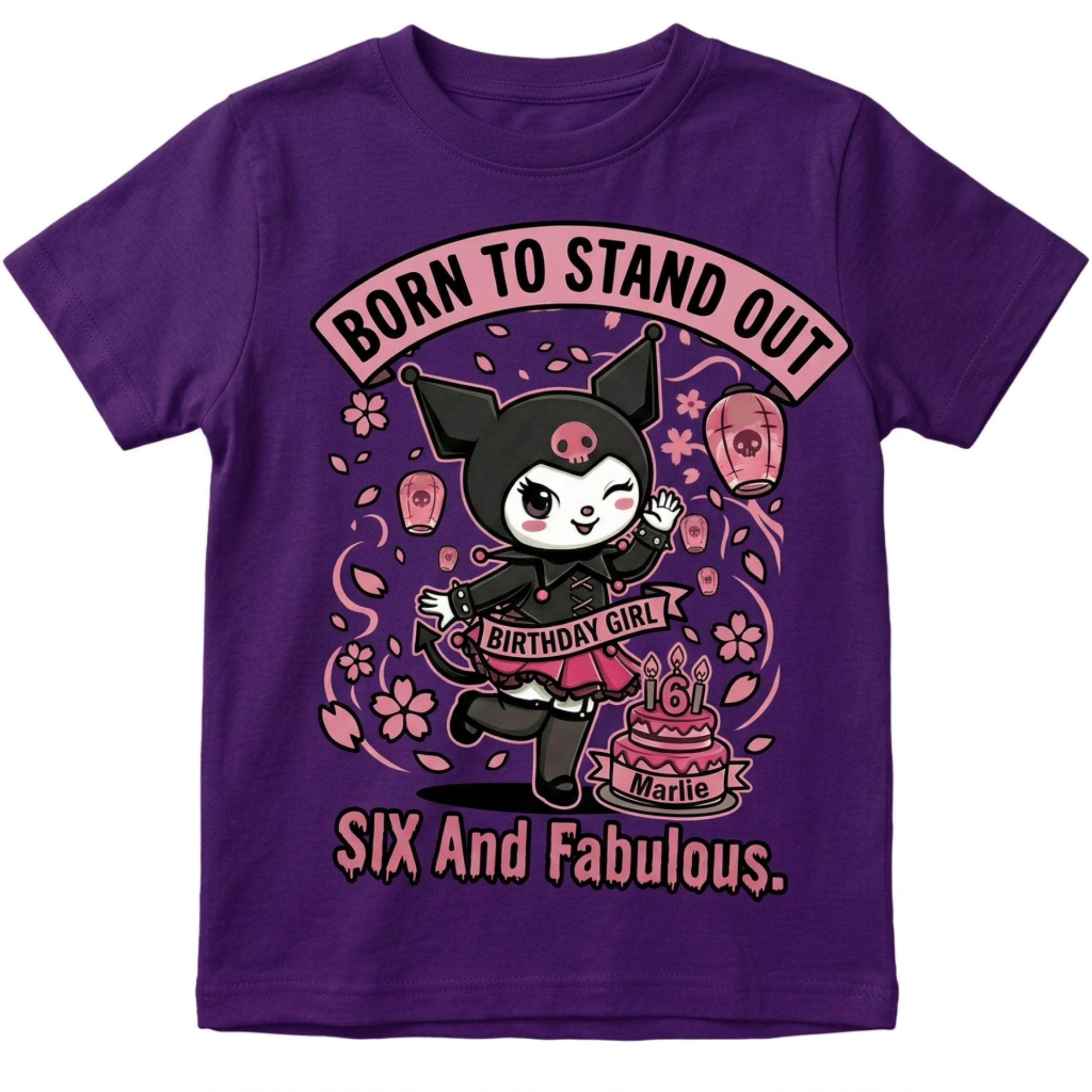 Custom Kuromi Anime "Born To Stand Out' Birthday Personalized Girl T-Shirt