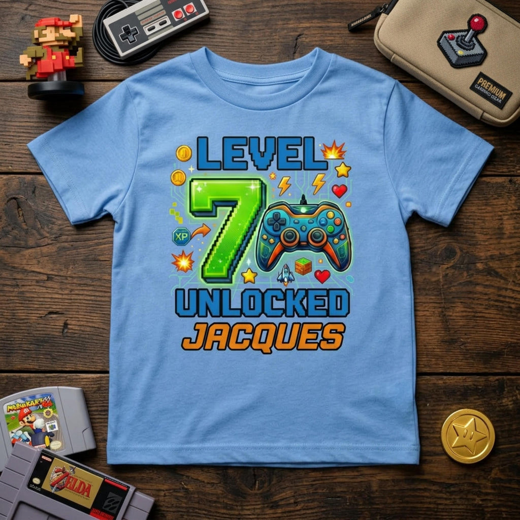 Custom Level Unlocked Birthday Boy Shirt, Personalized Name and Age Gaming Tee