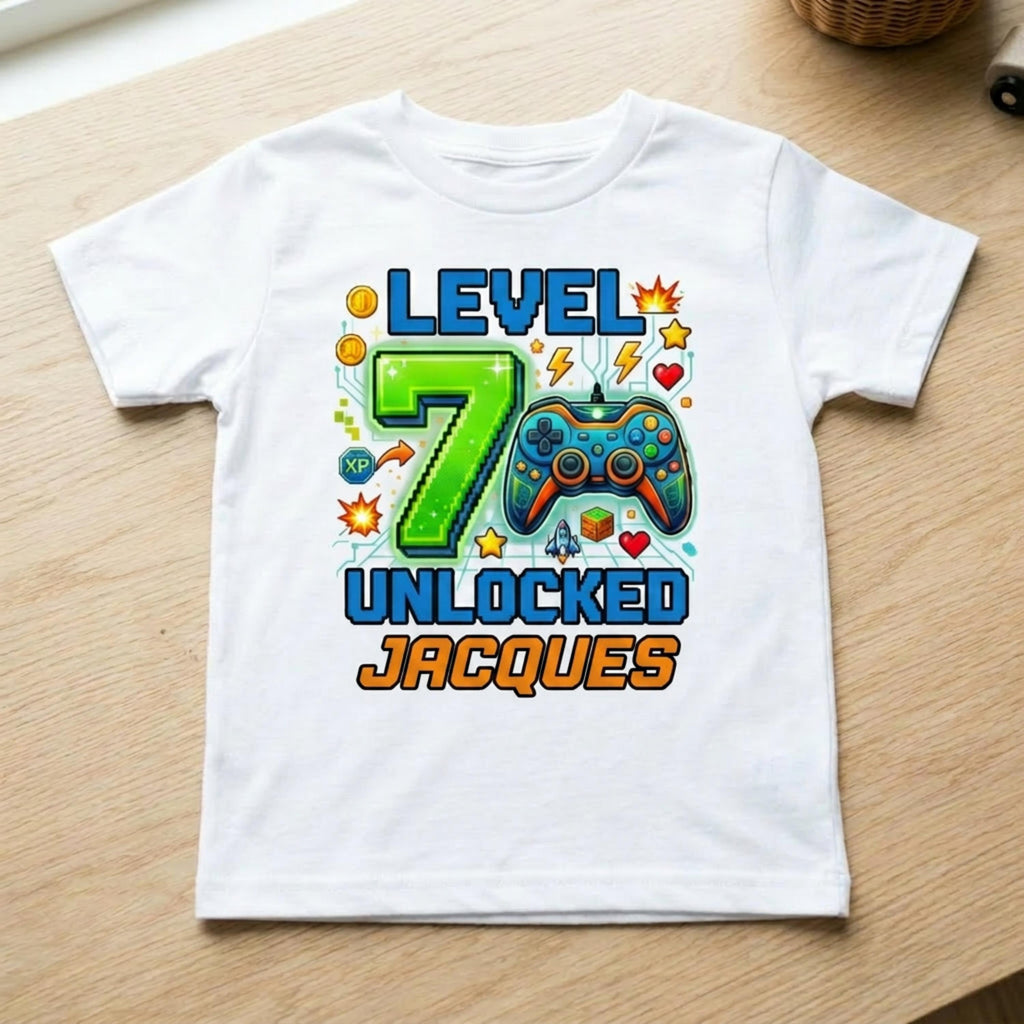 Custom Level Unlocked Birthday Boy Shirt, Personalized Name and Age Gaming Tee