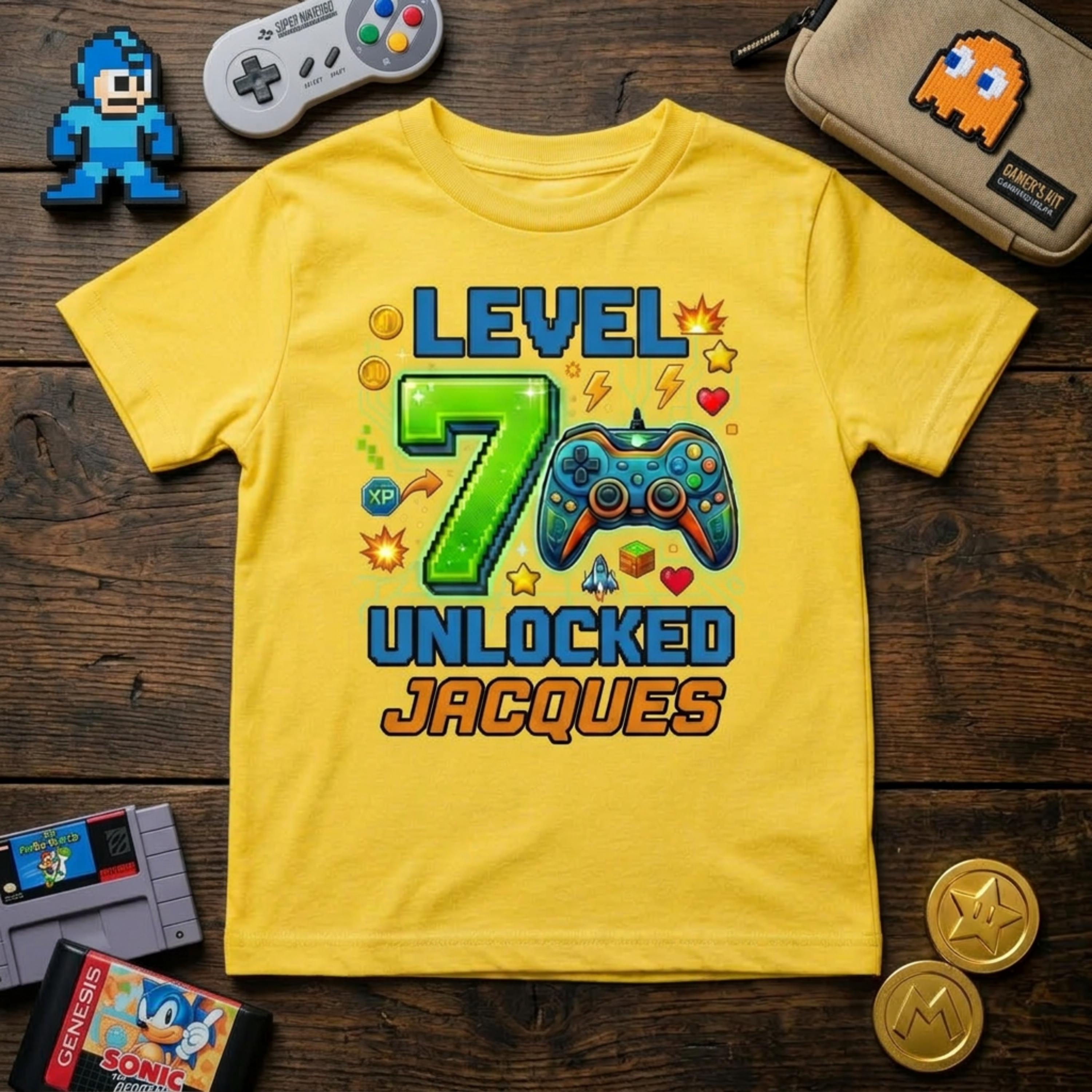Custom Level Unlocked Birthday Boy Shirt, Personalized Name and Age Gaming Tee