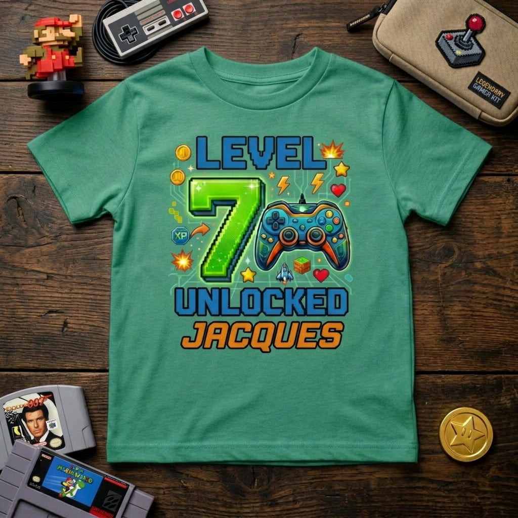 Custom Level Unlocked Birthday Boy Shirt, Personalized Name and Age Gaming Tee