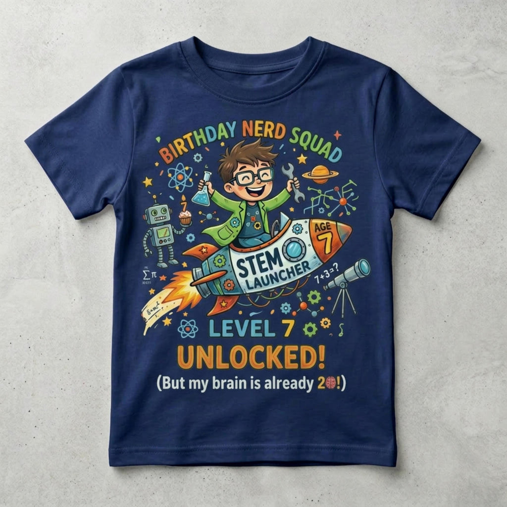 Custom STEM Birthday Nerd Squad Unisex T-Shirt, Personalize age Tee