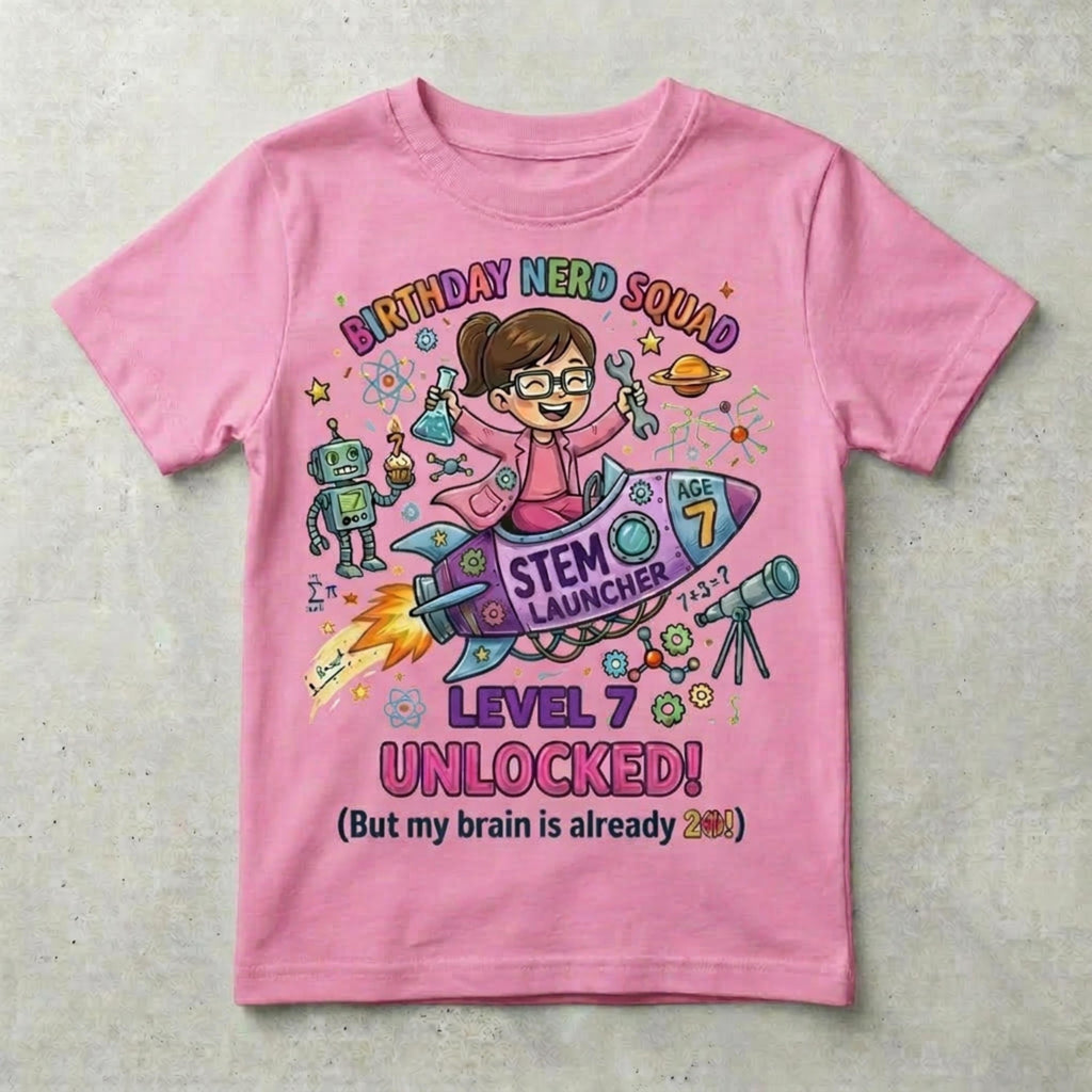 Custom STEM Birthday Nerd Squad Unisex T-Shirt, Personalize age Tee