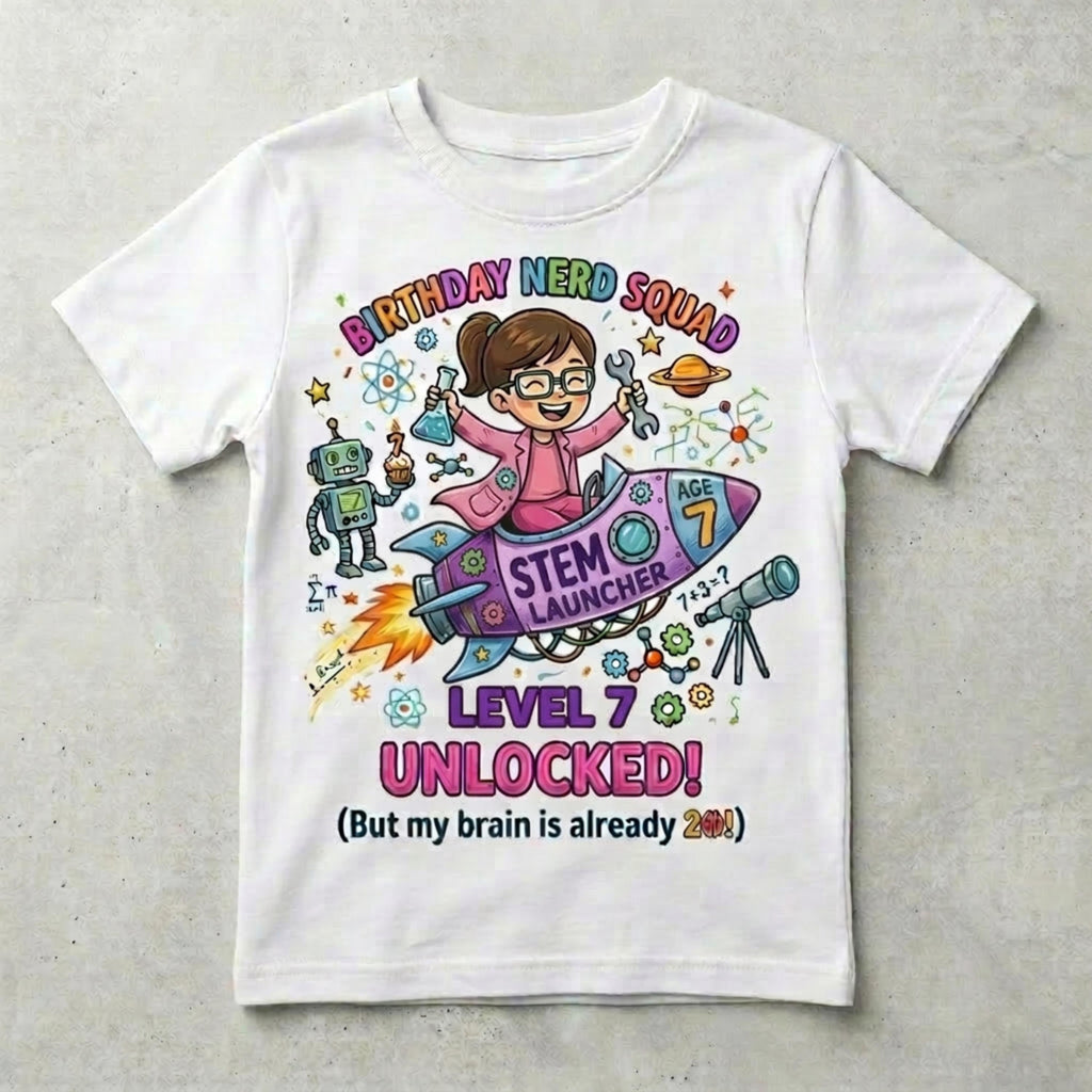 Custom STEM Birthday Nerd Squad Unisex T-Shirt, Personalize age Tee