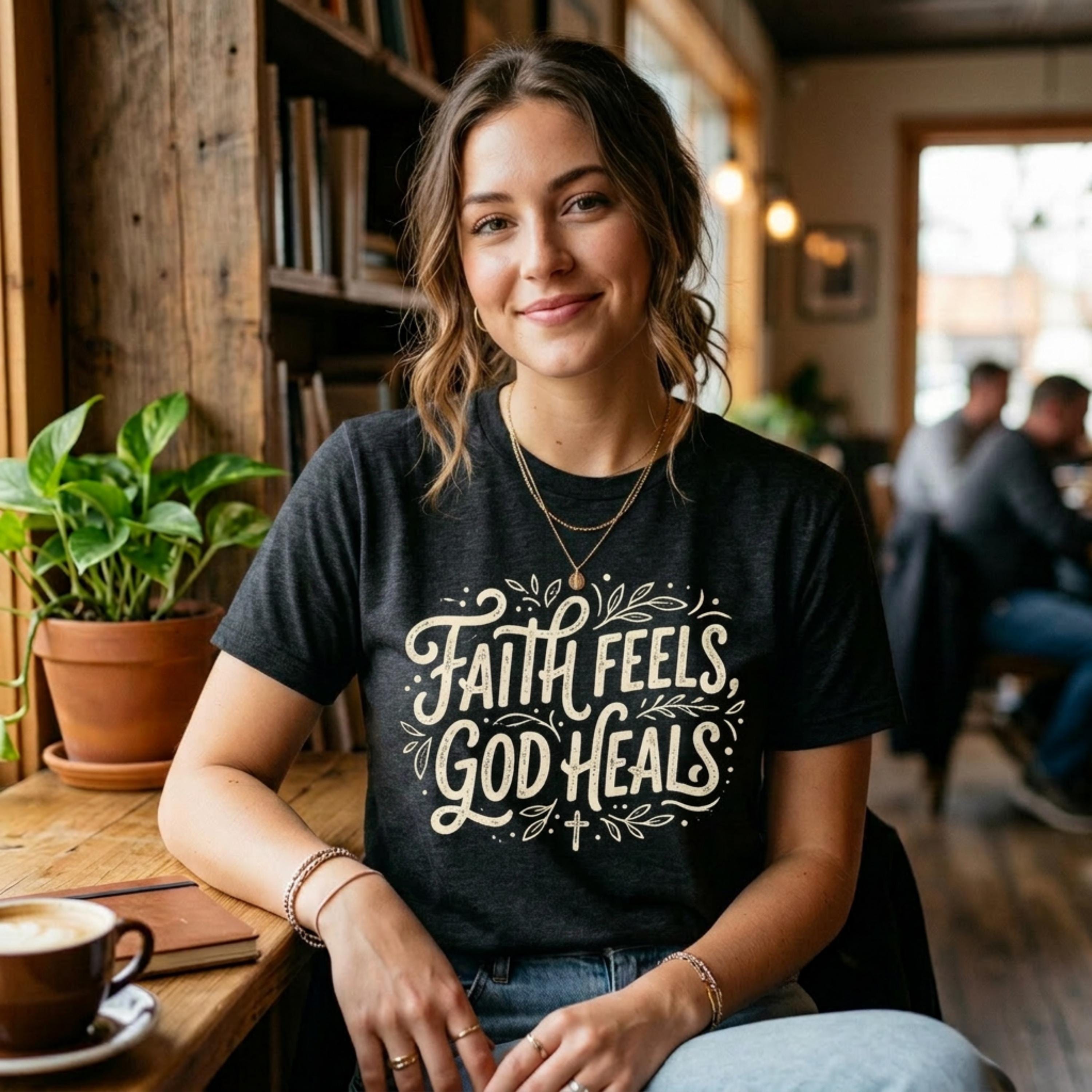 Faith Feels God Heals Christian Unisex T-Shirt, Bible Verse Religious Tee