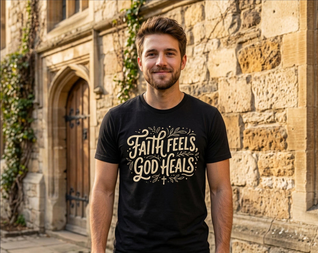 Faith Feels God Heals Christian Unisex T-Shirt, Bible Verse Religious Tee
