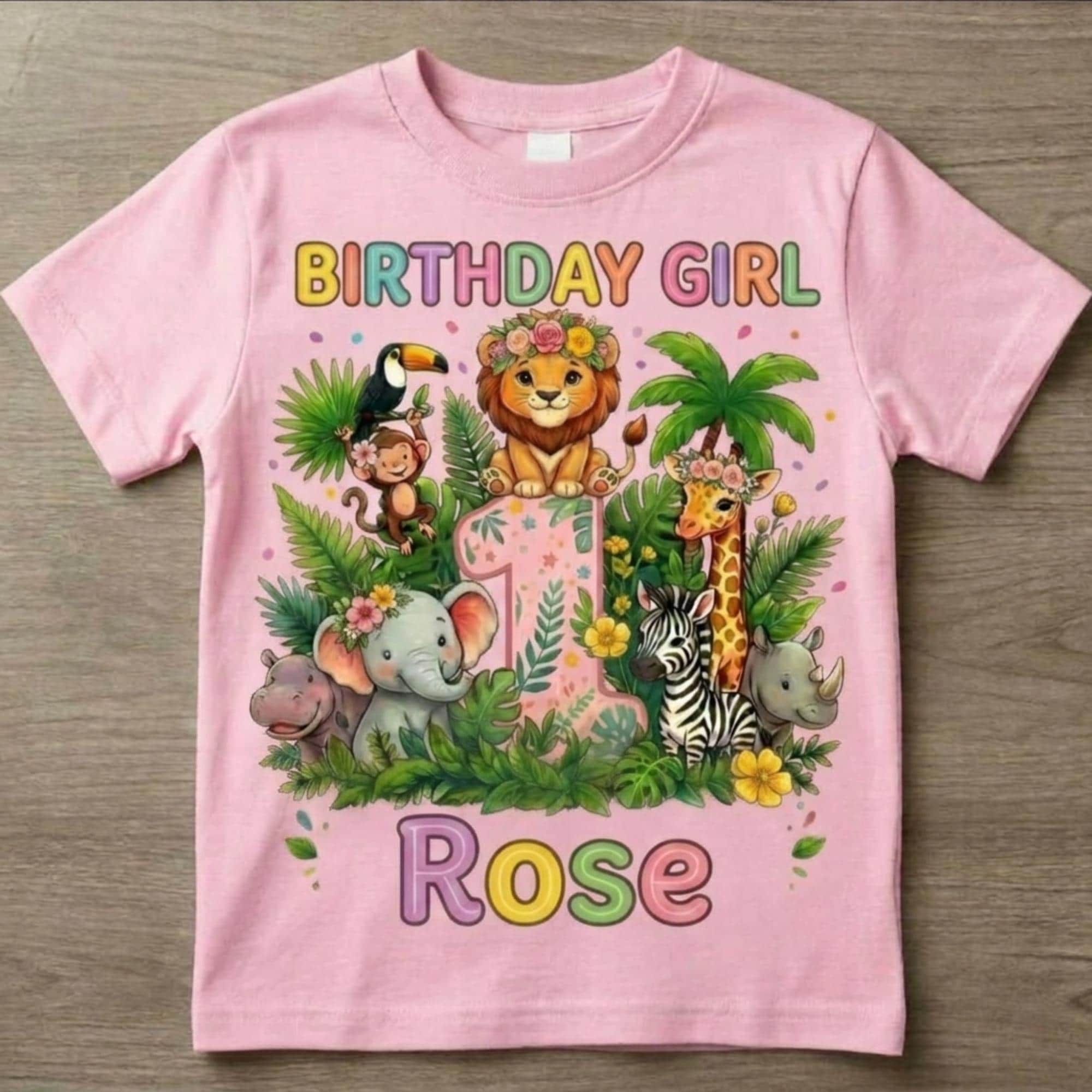 Custom Safari Birthday Girl Shirt, Personalized Jungle Animals Tee