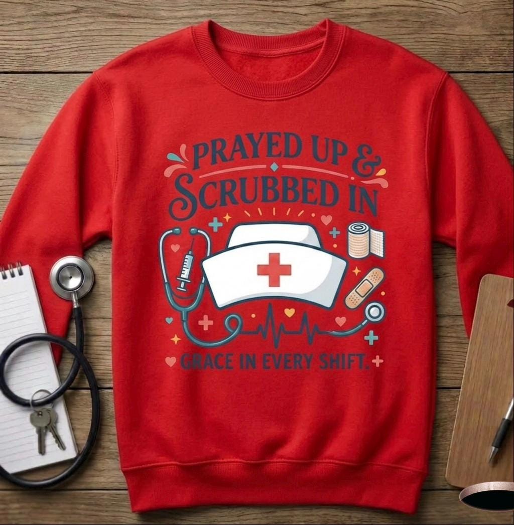 Christian Nurse Unisex T-Shirt Prayed Up & Scrubbed In, Faith RN Sweartshirt, Nurse Week Gift, Religious Long-Sleeve Tee Nurse Appreciation