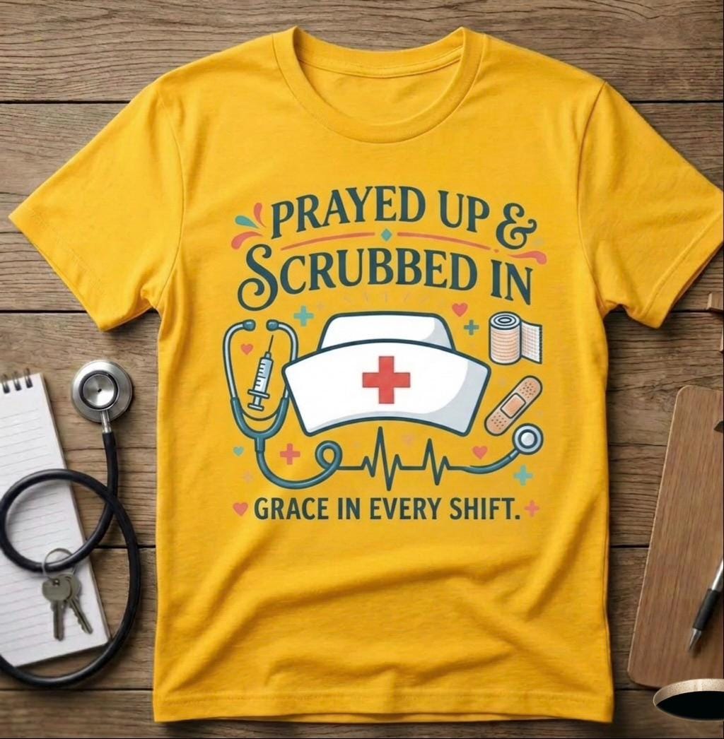Christian Nurse Unisex T-Shirt Prayed Up & Scrubbed In, Faith RN Sweartshirt, Nurse Week Gift, Religious Long-Sleeve Tee Nurse Appreciation