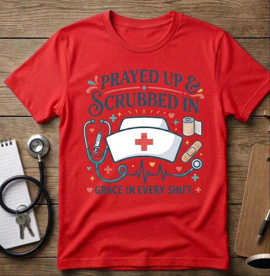 Christian Nurse Unisex T-Shirt Prayed Up & Scrubbed In, Faith RN Sweartshirt, Nurse Week Gift, Religious Long-Sleeve Tee Nurse Appreciation