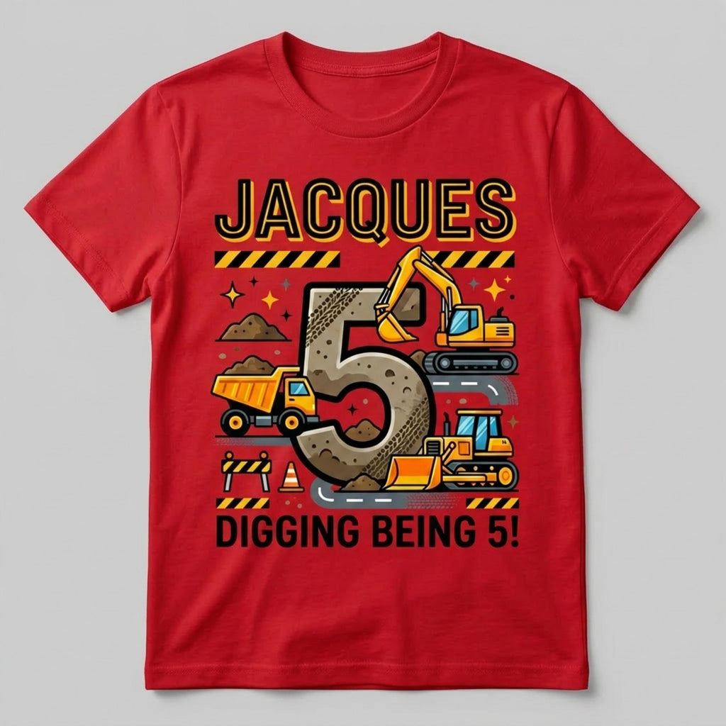 Custom Construction Truck Birthday Shirt, Personalized Name Age Tee