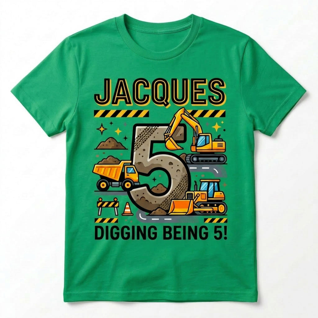 Custom Construction Truck Birthday Shirt, Personalized Name Age Tee
