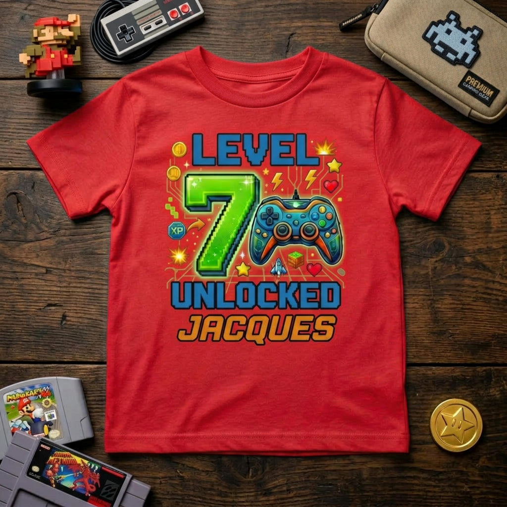 Custom Level Unlocked Birthday Boy Shirt, Personalized Name and Age Gaming Tee