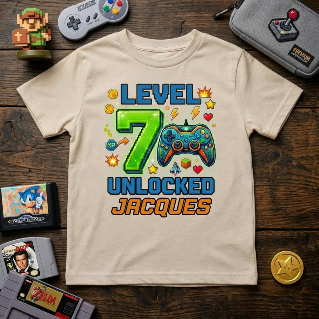 Custom Level Unlocked Birthday Boy Shirt, Personalized Name and Age Gaming Tee