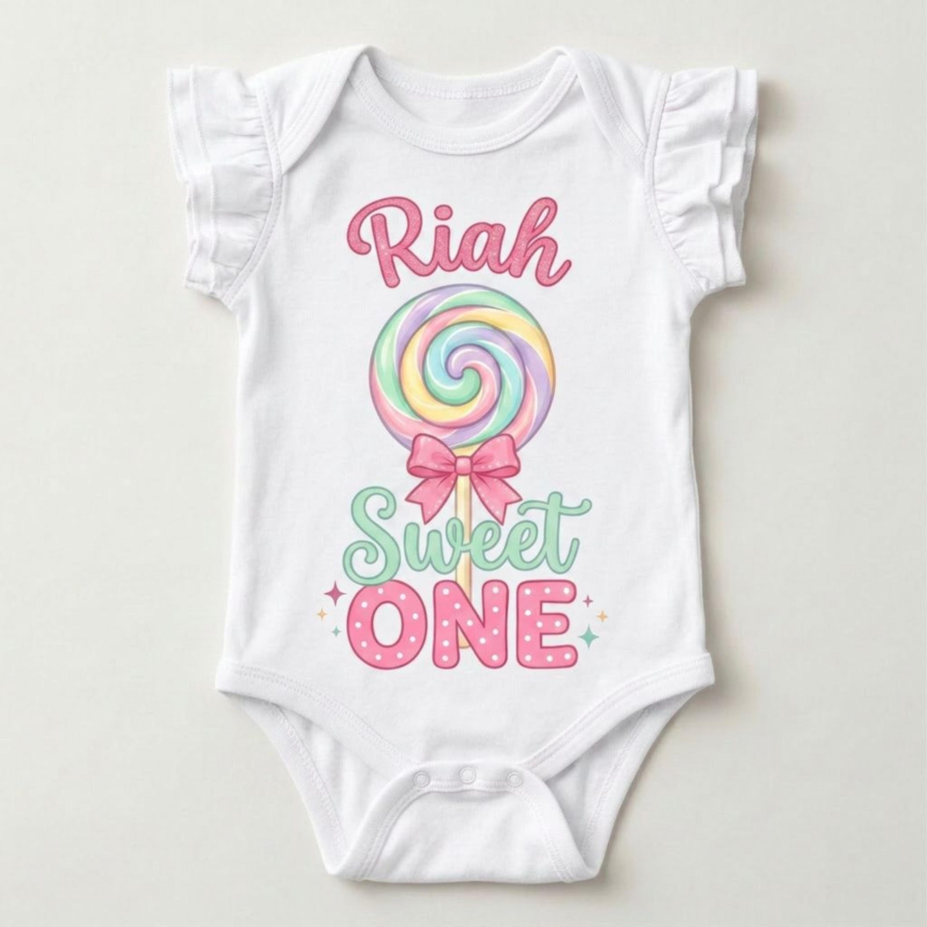Custom Sweet ONE 1st Birthday Infant Ruffled Sleeves Onesie, TWO Sweet Personalized Name and Age Tee