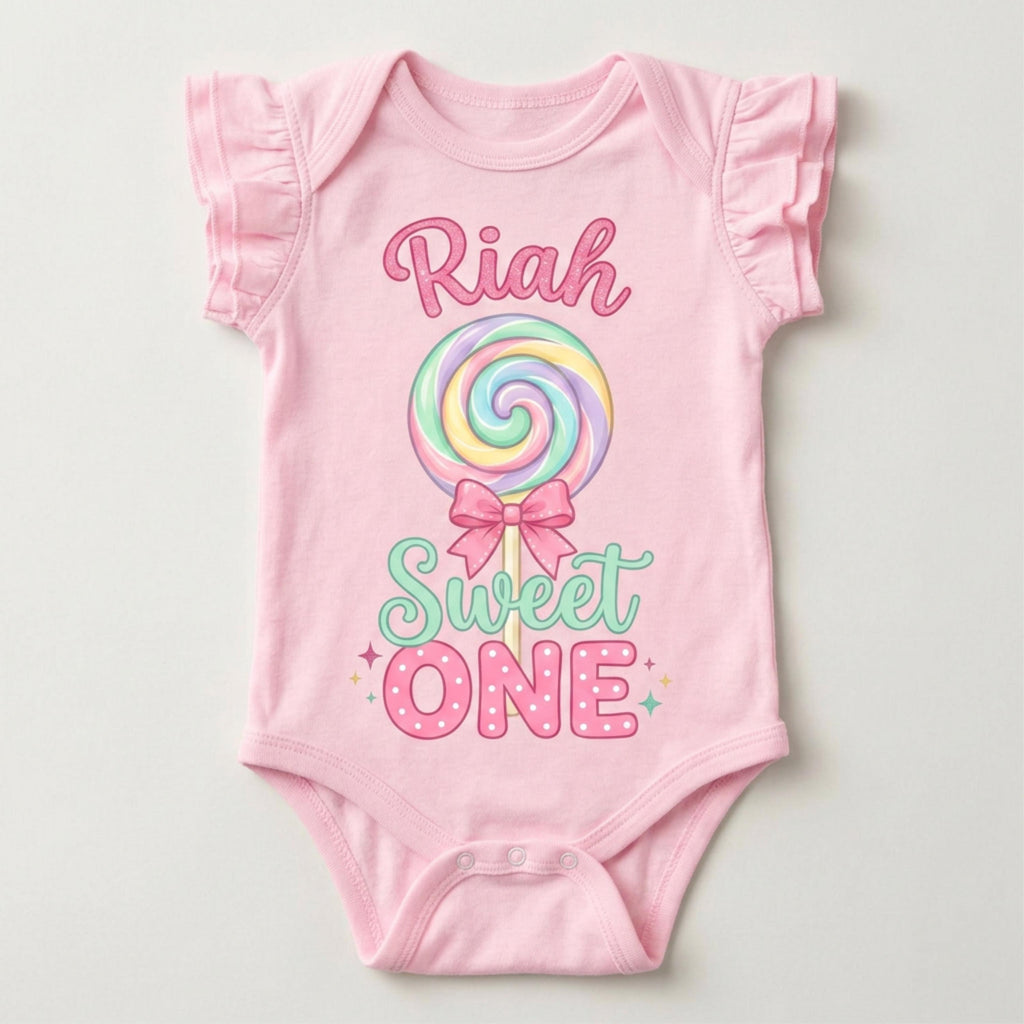Custom Sweet ONE 1st Birthday Infant Ruffled Sleeves Onesie, TWO Sweet Personalized Name and Age Tee