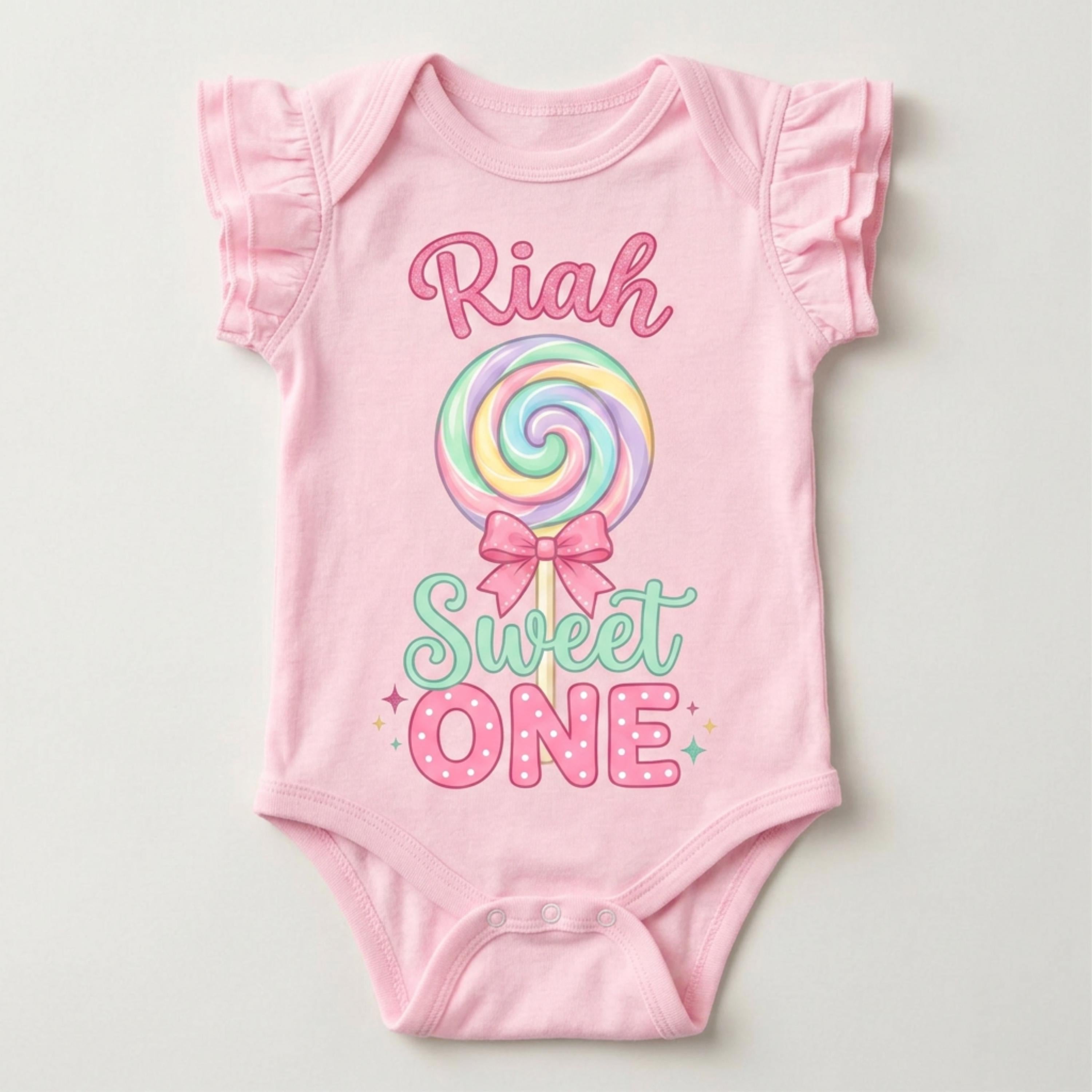 Custom Sweet ONE 1st Birthday Infant Ruffled Sleeves Onesie, TWO Sweet Personalized Name and Age Tee