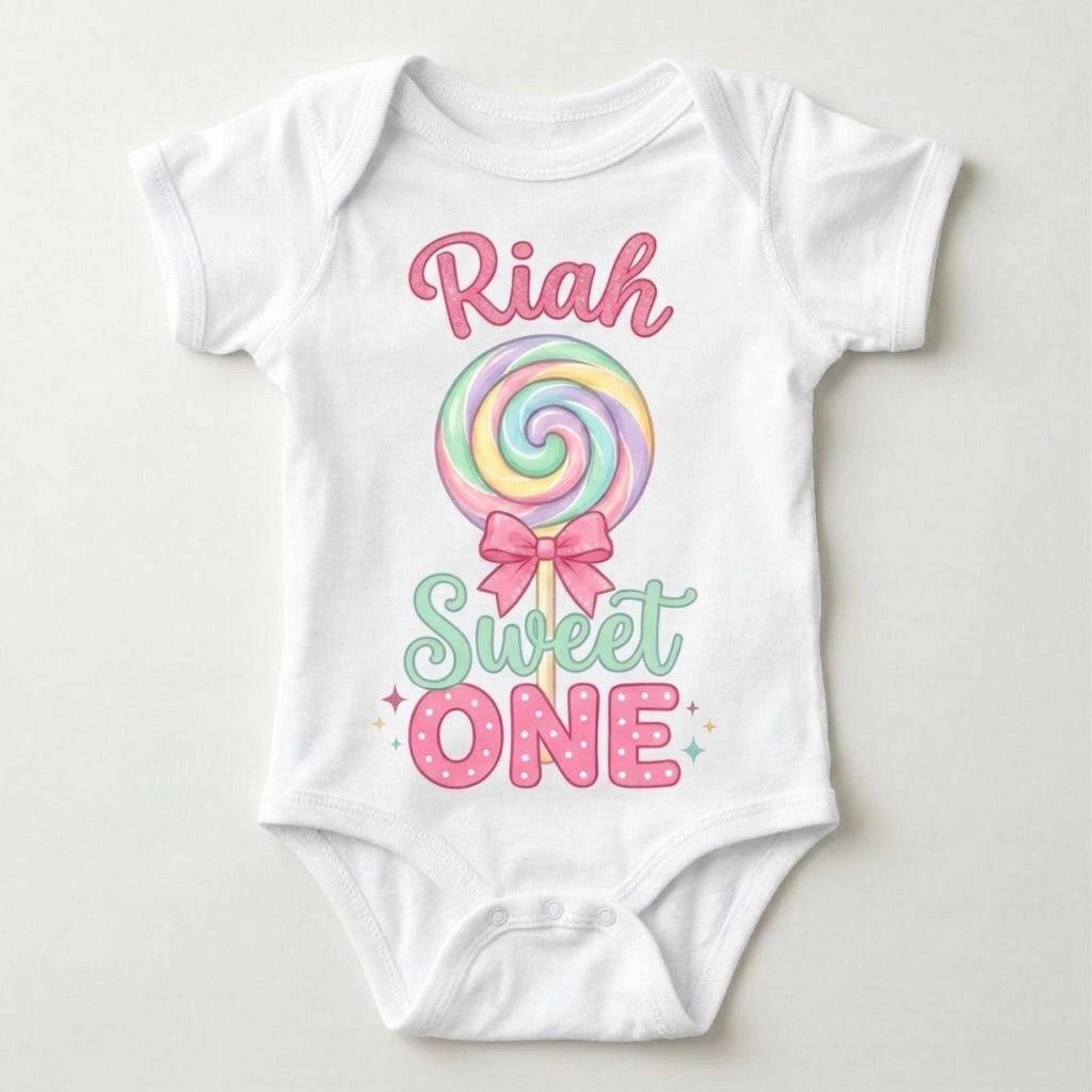Custom Sweet ONE 1st Birthday Infant Ruffled Sleeves Onesie, TWO Sweet Personalized Name and Age Tee