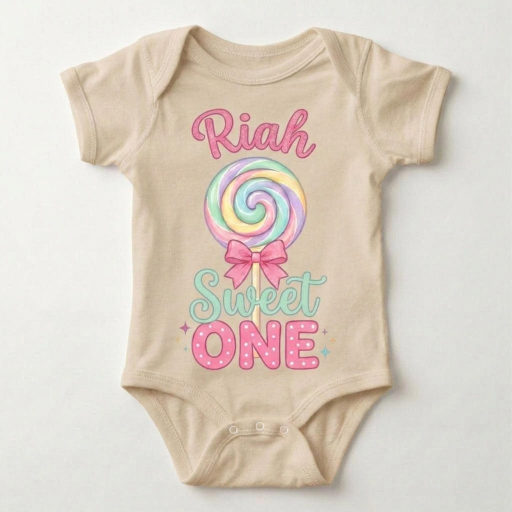 Custom Sweet ONE 1st Birthday Infant Ruffled Sleeves Onesie, TWO Sweet Personalized Name and Age Tee