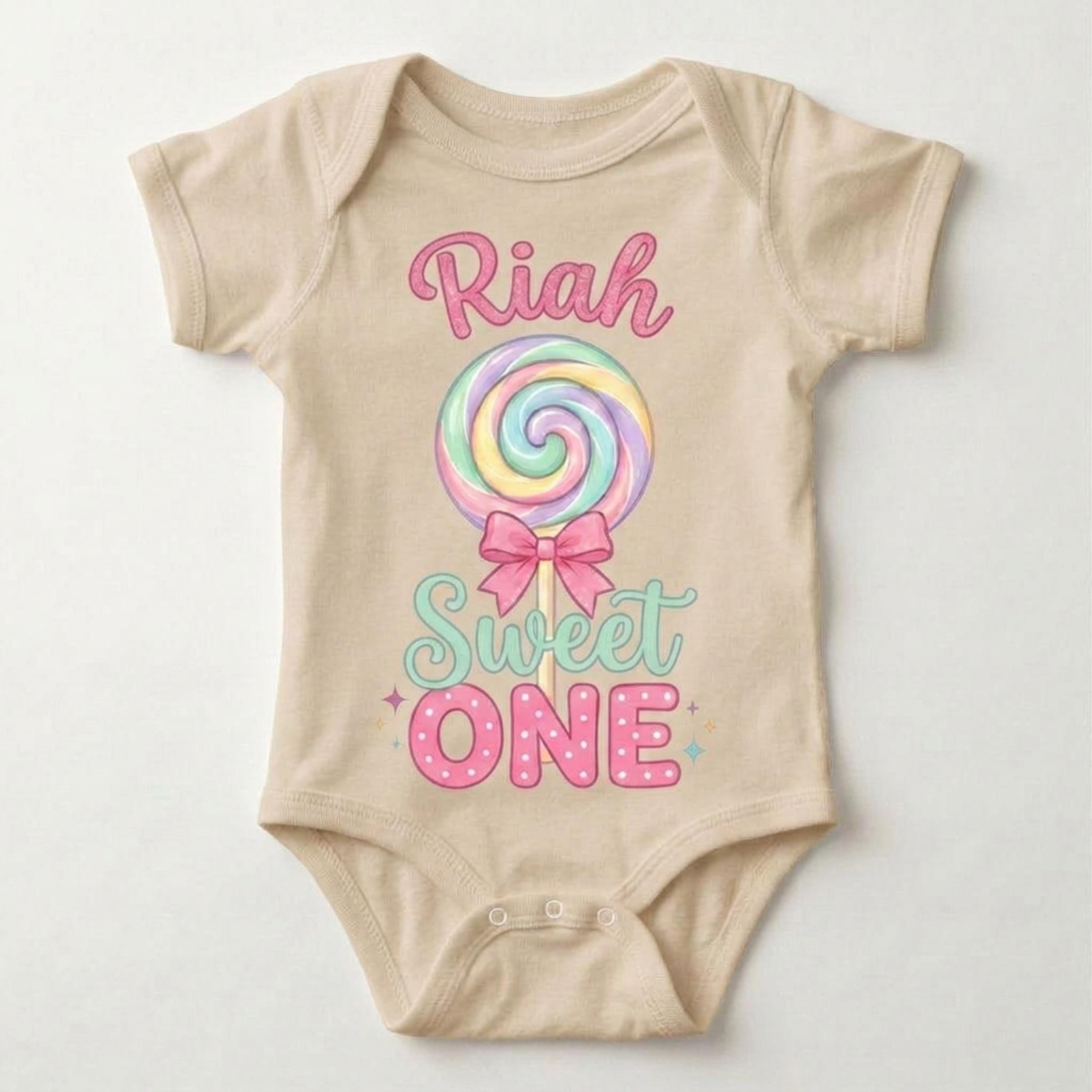Custom Sweet ONE 1st Birthday Infant Ruffled Sleeves Onesie, TWO Sweet Personalized Name and Age Tee