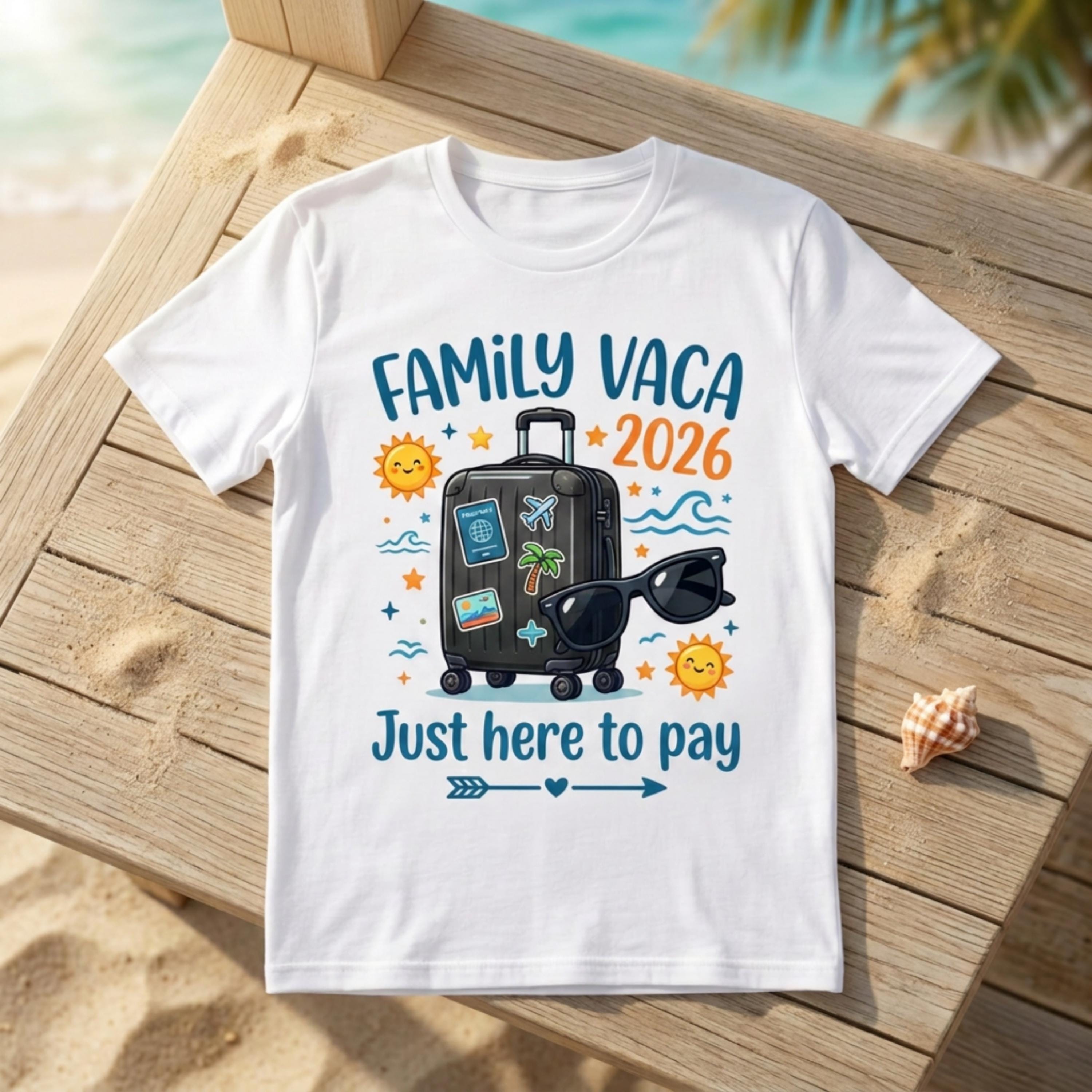 Family Vaca 2026 "Just here to pay" Unisex T-Shirt, Matching Holidays, Summer vacation tee