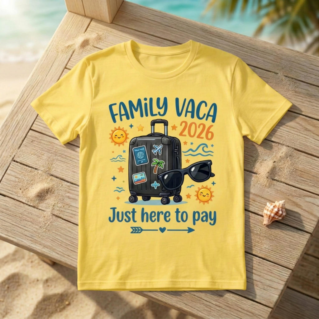 Family Vaca 2026 "Just here to pay" Unisex T-Shirt, Matching Holidays, Summer vacation tee