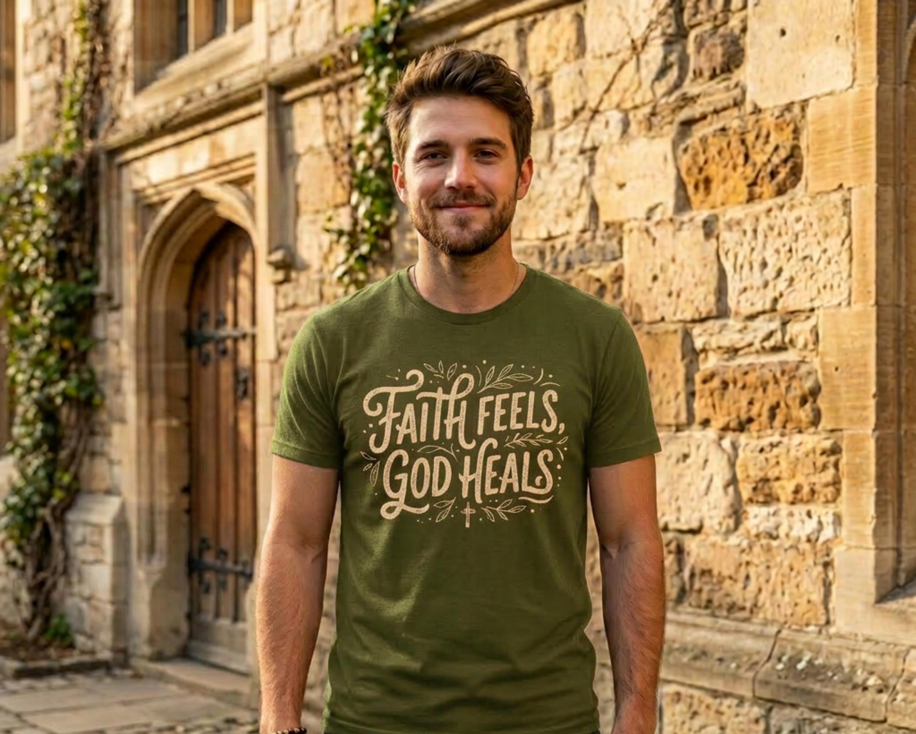 Faith Feels God Heals Christian Unisex T-Shirt, Bible Verse Religious Tee