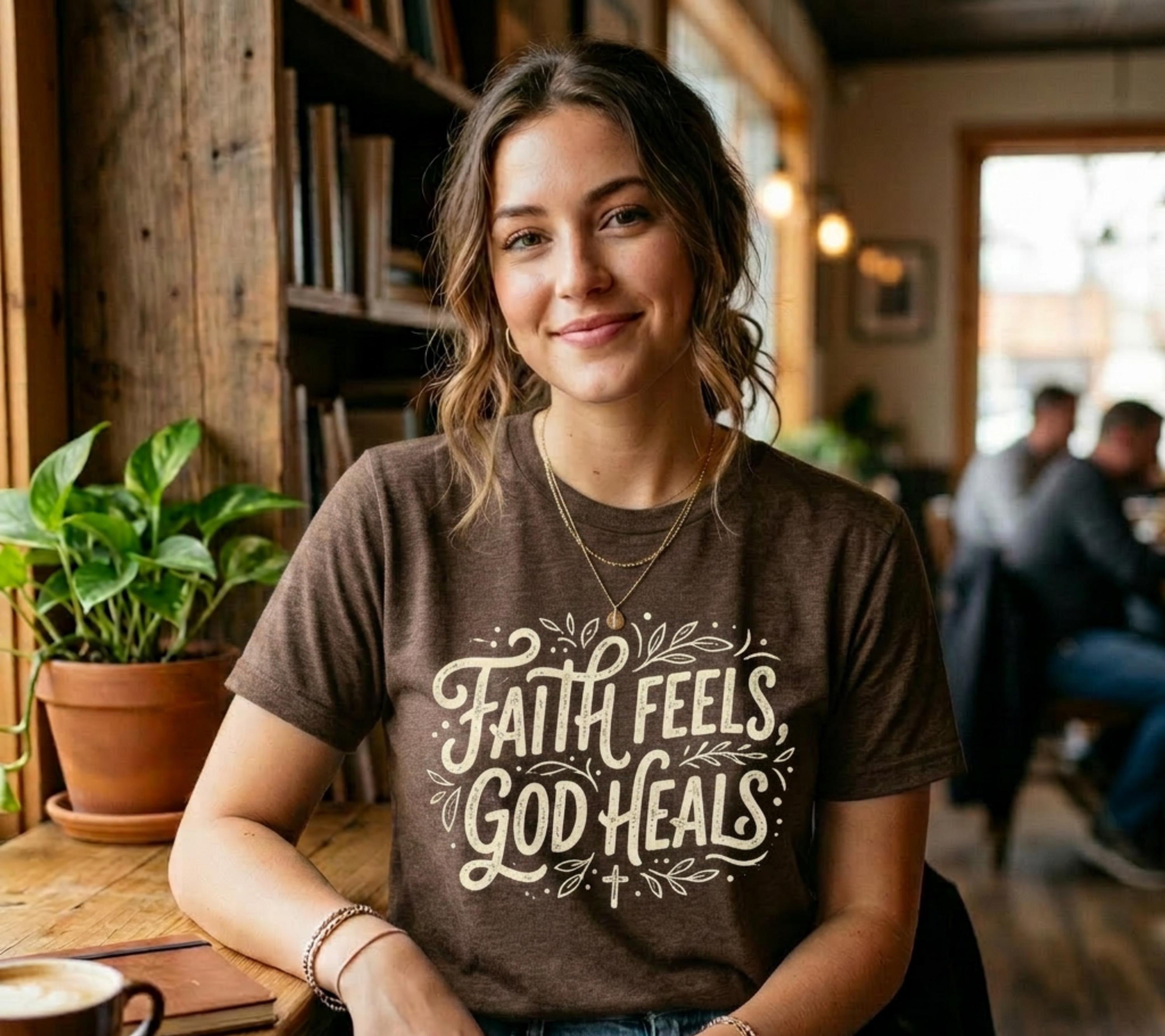 Faith Feels God Heals Christian Unisex T-Shirt, Bible Verse Religious Tee