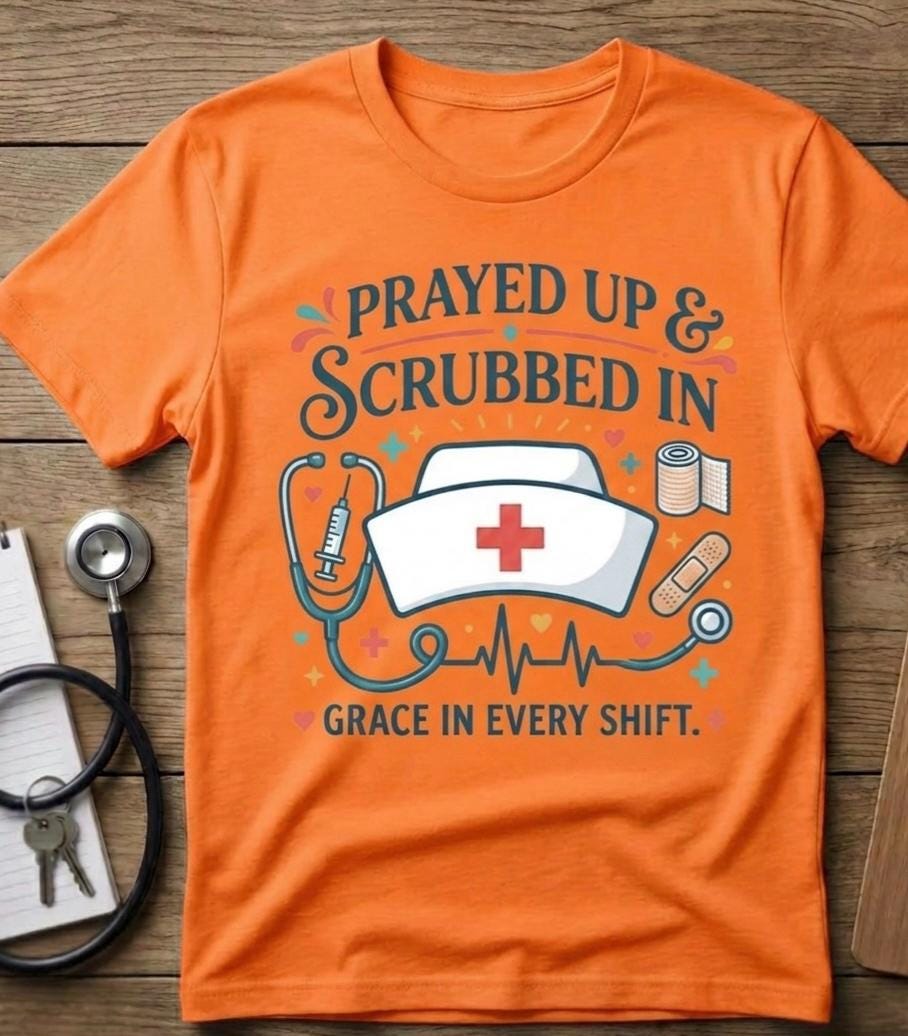 Christian Nurse Unisex T-Shirt Prayed Up & Scrubbed In, Faith RN Sweartshirt, Nurse Week Gift, Religious Long-Sleeve Tee Nurse Appreciation